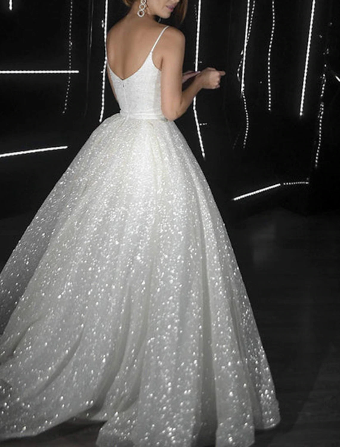 Aimishang Ball Gown Prom Dresses Glittering Dress Wedding Party Birthday Court Train Sleeveless Spaghetti Strap Tulle with Sequin