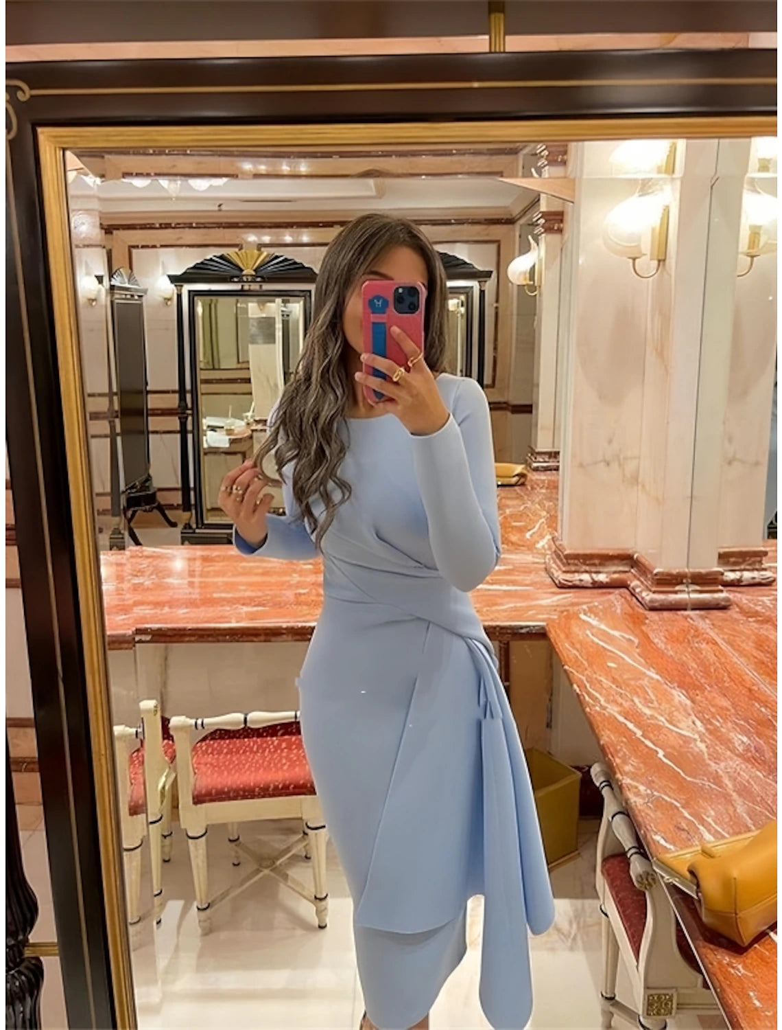 Wholesale Sheath Formal Dress Cocktail Dresses Elegant Red Green Dress Formal Fall Knee Length Long Sleeve Jewel Neck Fabric with Pleats Ruched