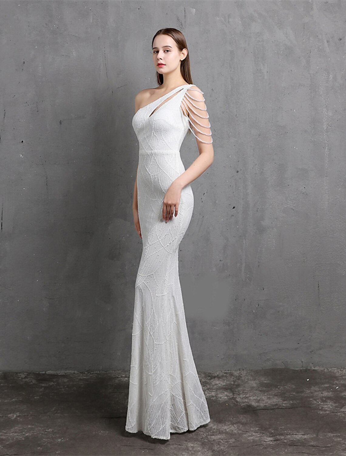 Aimishang Mermaid / Trumpet Evening Gown Sparkle & Shine Dress Formal Floor Length Short Sleeve One Shoulder Sequined with Sequin