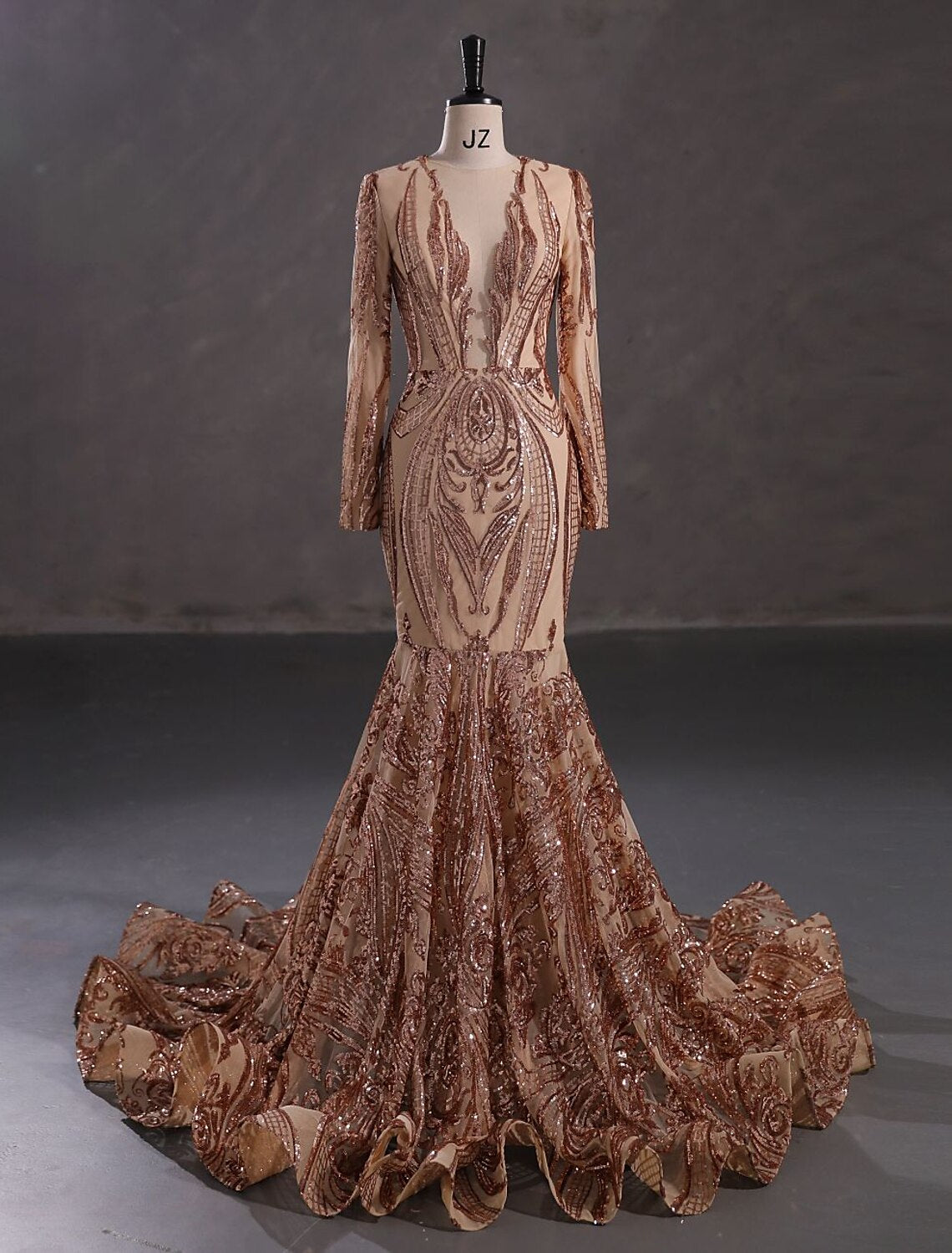 Aimishang Mermaid / Trumpet Evening Gown Sparkle & Shine Dress Formal Evening Chapel Train Long Sleeve Jewel Neck African American Sequined with Sequin