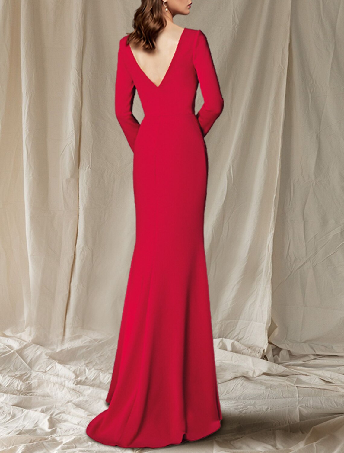 Aimishang Mermaid / Trumpet Mother of the Bride Dress Elegant V Neck Sweep / Brush Train Fabric Long Sleeve with Buttons Side-Draped