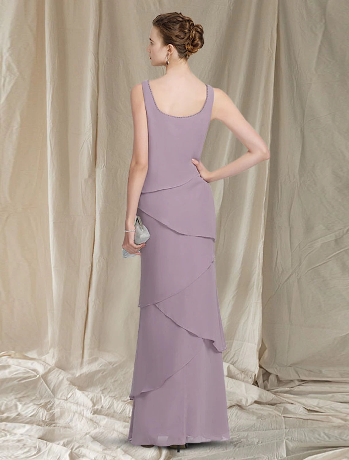 Aimishang Two Piece Sheath / Column Mother of the Bride Dress Elegant Scoop Neck Floor Length Chiffon Sleeveless Wrap Included with Beading Cascading Ruffles