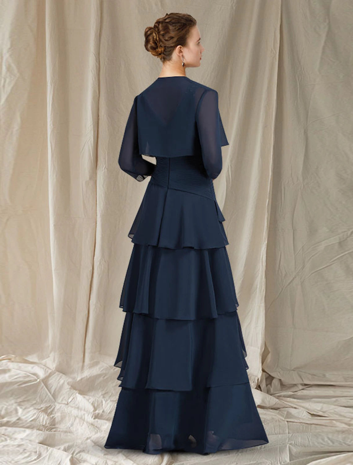 Aimishang Two Piece A-Line Mother of the Bride Dress Elegant High Low V Neck Asymmetrical Floor Length Chiffon Short Sleeve Wrap Included with Ruched Ruffles