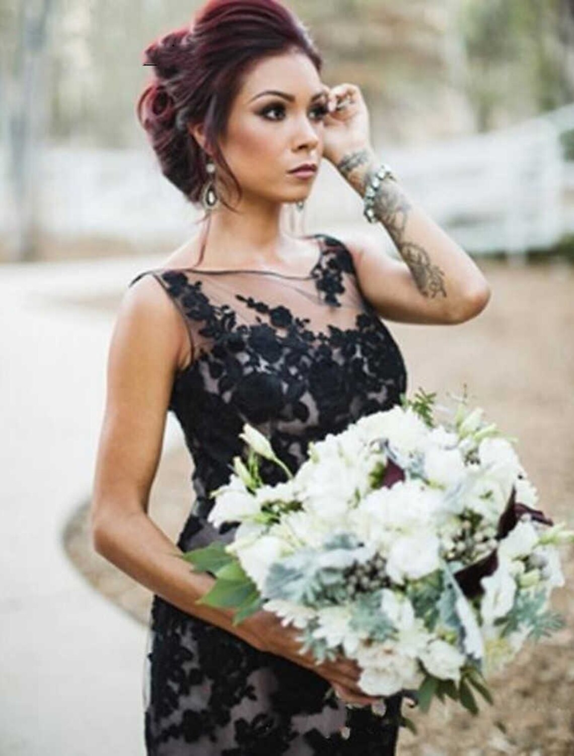 Aimishang Engagement Gothic Black Wedding Dresses Formal Mermaid / Trumpet Illusion Neck Sleeveless Court Train Satin Bridal Gowns With Appliques Summer Fall Halloween Wedding Party