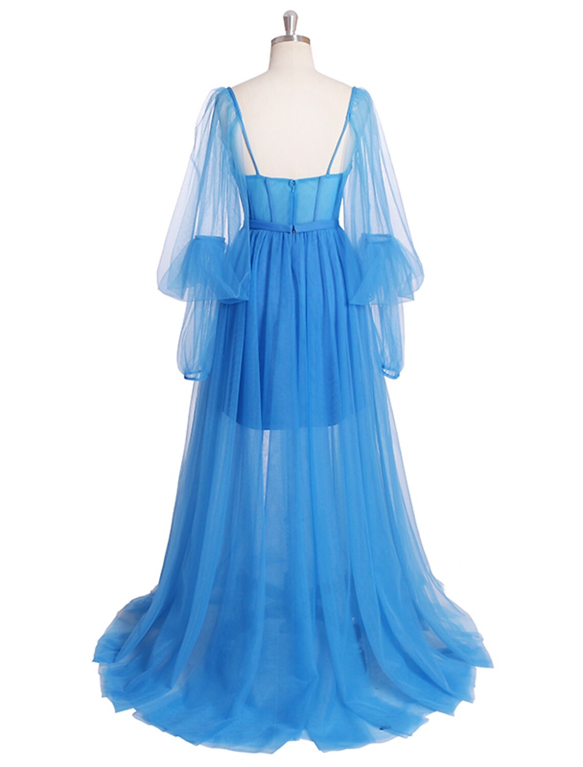 Aimishang A-Line Corsets Luxurious Elegant Engagement Formal Evening Birthday Dress Scoop Neck Long Sleeve Sweep / Brush Train Tulle Prom Dress with Pleats Slit