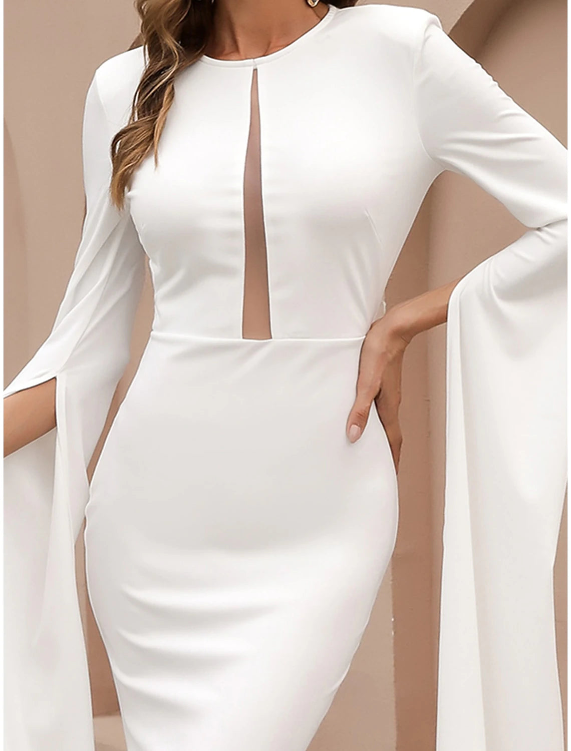 Aimishang Black Mermaid / Trumpet Evening Gown Elegant Dress Formal Fall Court Train Long Sleeve Jewel Neck Fabric with Pleats