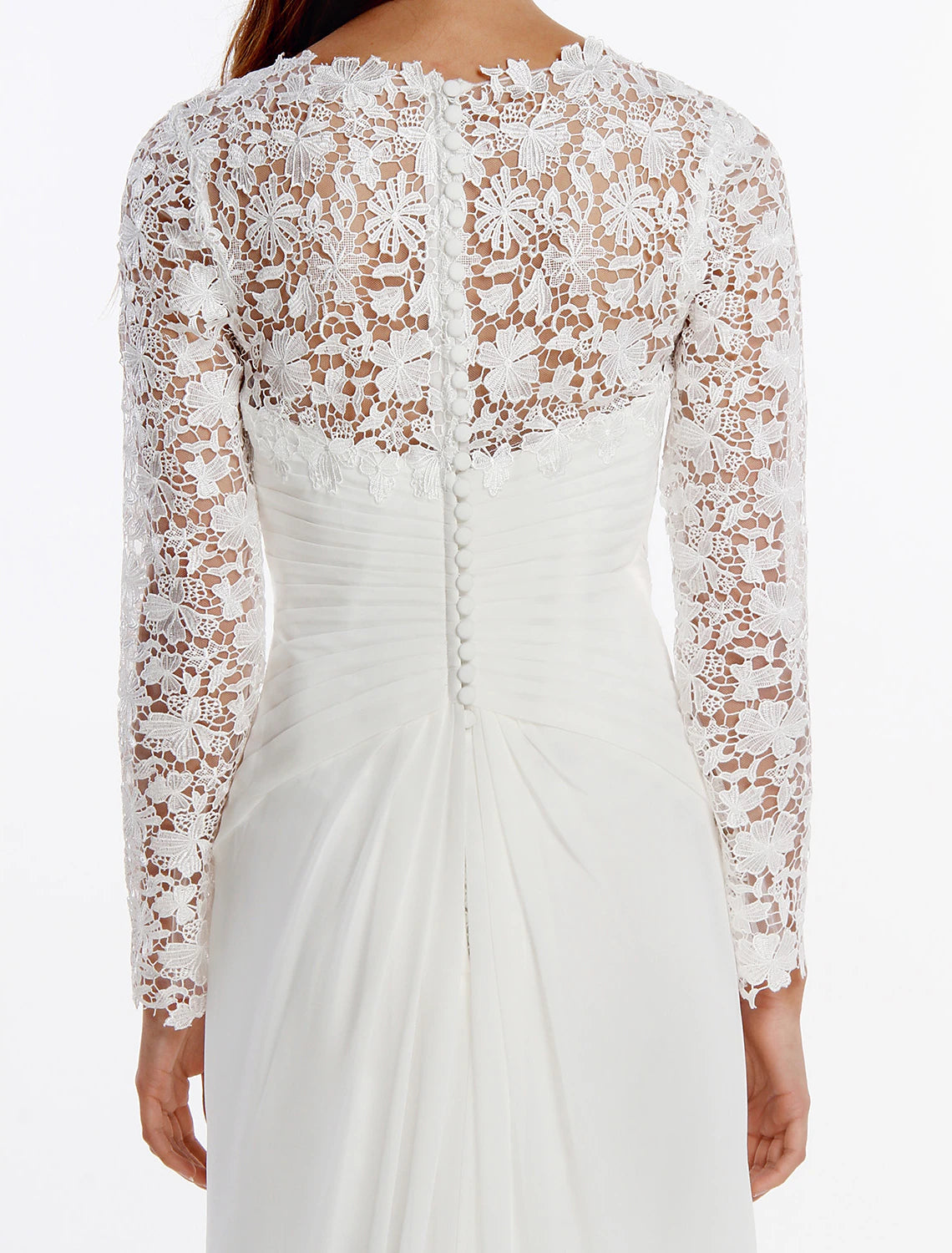 Aimishang Beach Boho Wedding Dresses Sheath / Column V Neck Long Sleeve Sweep / Brush Train Chiffon Bridal Gowns With Lace Buttons Summer Wedding Party