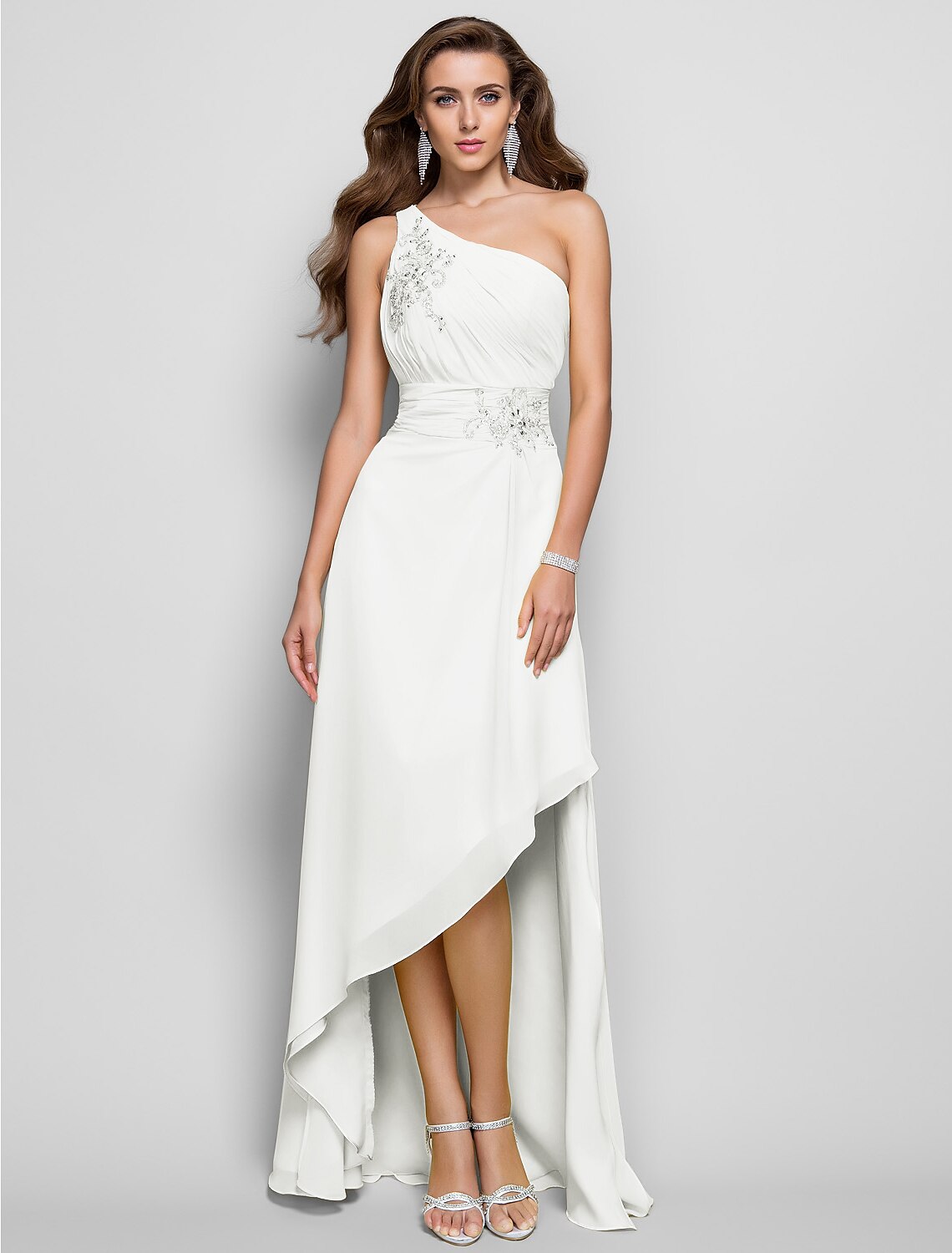 Aimishang Sheath / Column Elegant Dress Wedding Guest Cocktail Party Asymmetrical Sleeveless One Shoulder Bridesmaid Dress Chiffon with Appliques