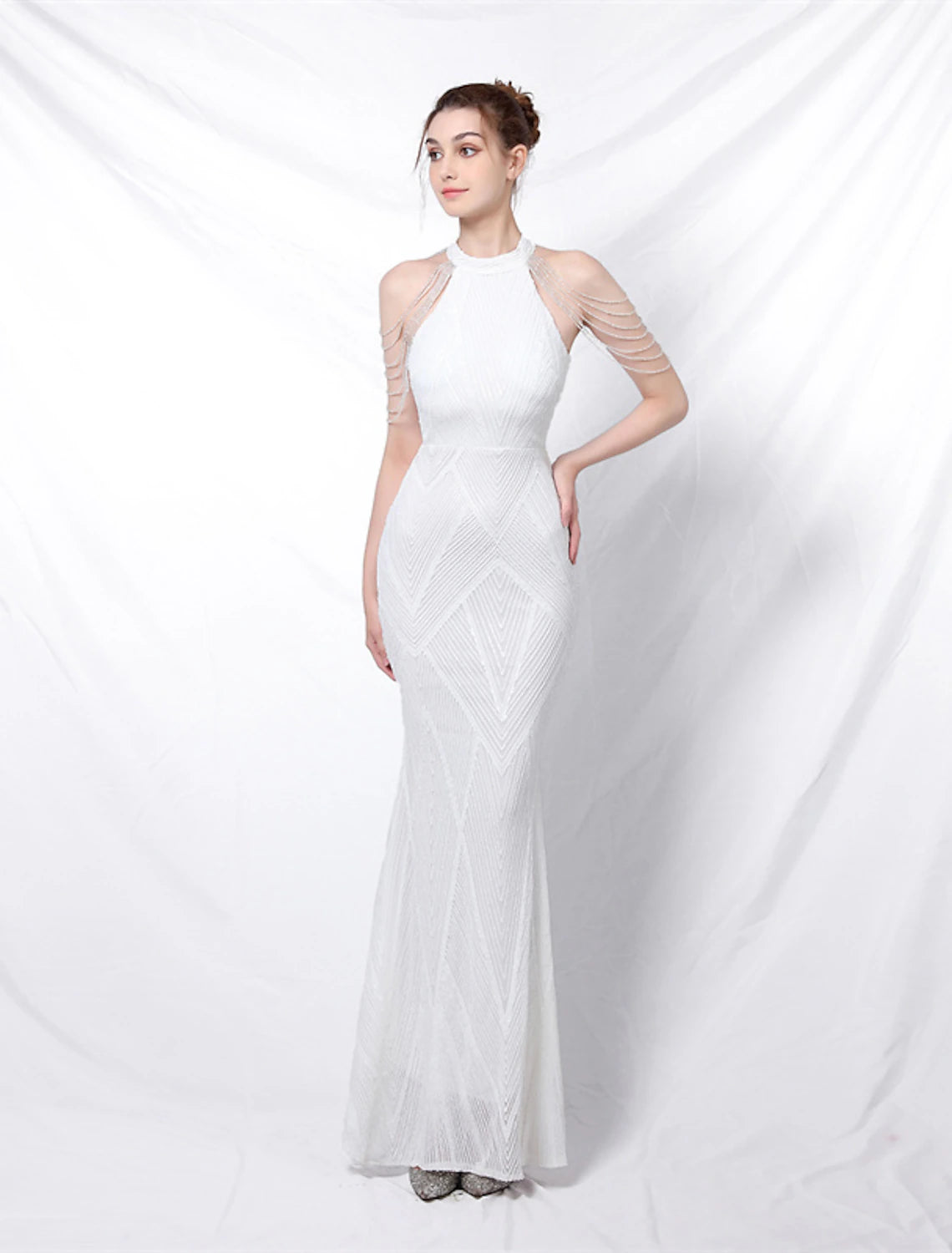 Aimishang Mermaid Party Dress Prom Dresses Sparkle & Shine Dress Formal Wedding Guest Floor Length Sleeveless Halter Neck Sequined with Sequin