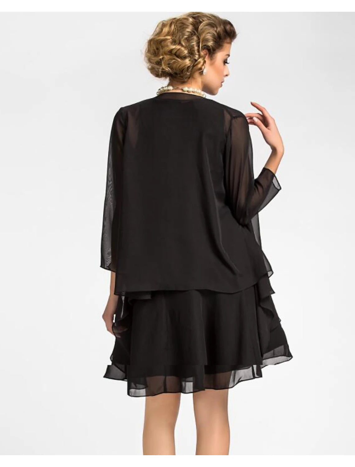 Aimishang A-Line Mother of the Bride Dress Wrap Included Jewel Neck Knee Length Chiffon 3/4 Length Sleeve with Draping