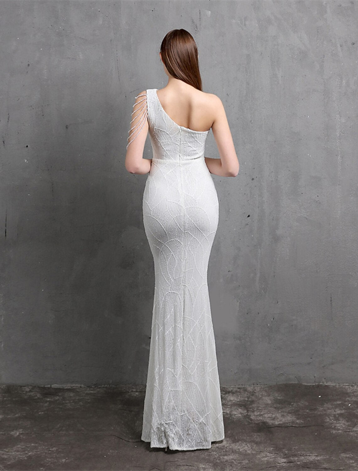 Aimishang Mermaid / Trumpet Evening Gown Sparkle & Shine Dress Formal Wedding Guest Floor Length Short Sleeve One Shoulder Sequined with Sequin