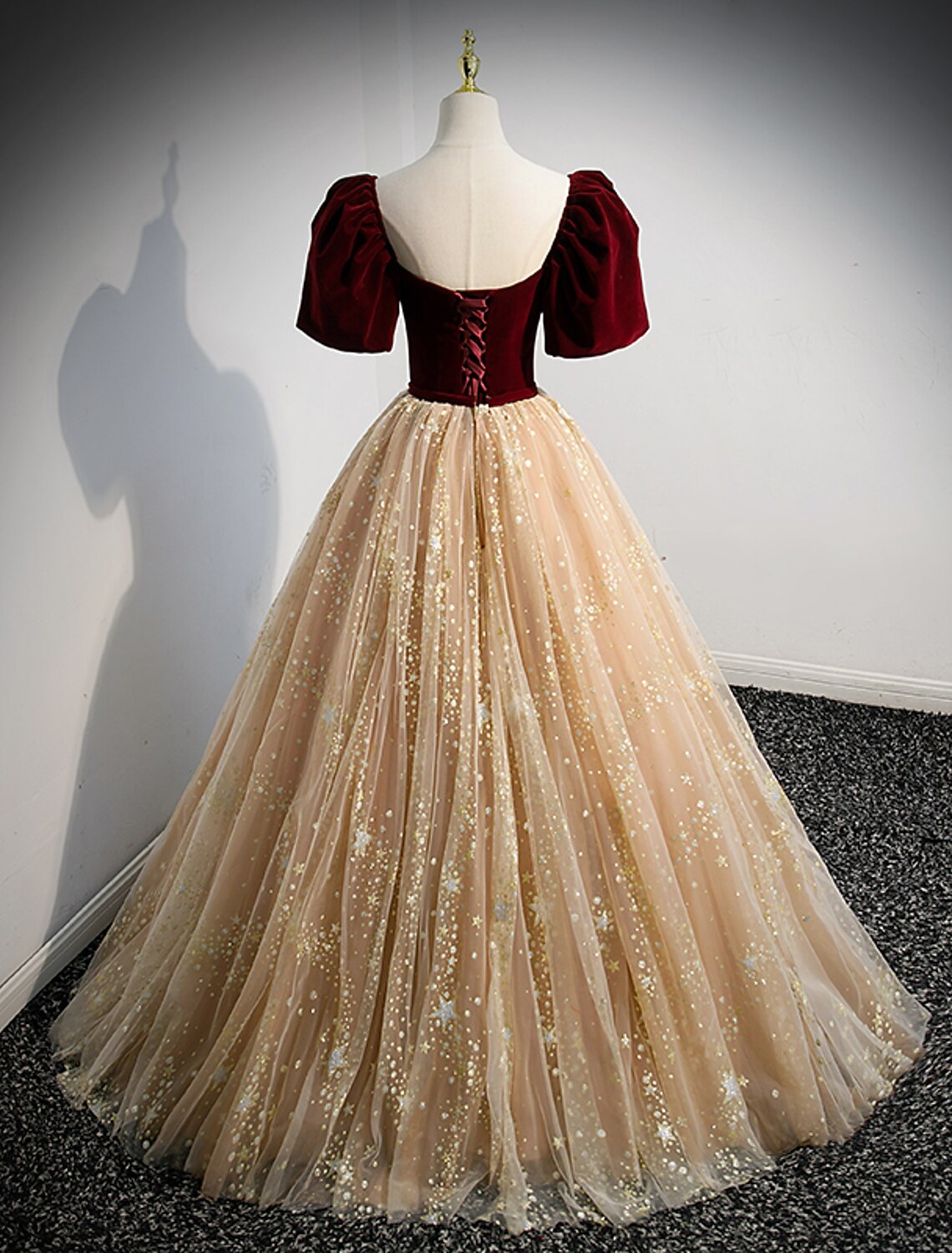 Aimishang A-Line Prom Dresses Princess Dress Engagement Floor Length Short Sleeve Sweetheart Tulle with Bow(s) Sequin