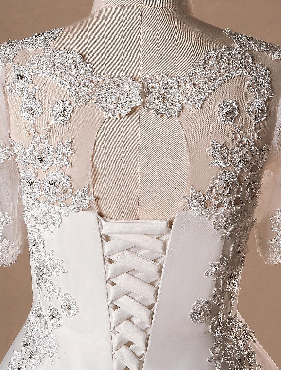 Aimishang Hall Wedding Dresses A-Line V Neck Half Sleeve Cathedral Train Satin Bridal Gowns With Lace Crystals Summer Wedding Party