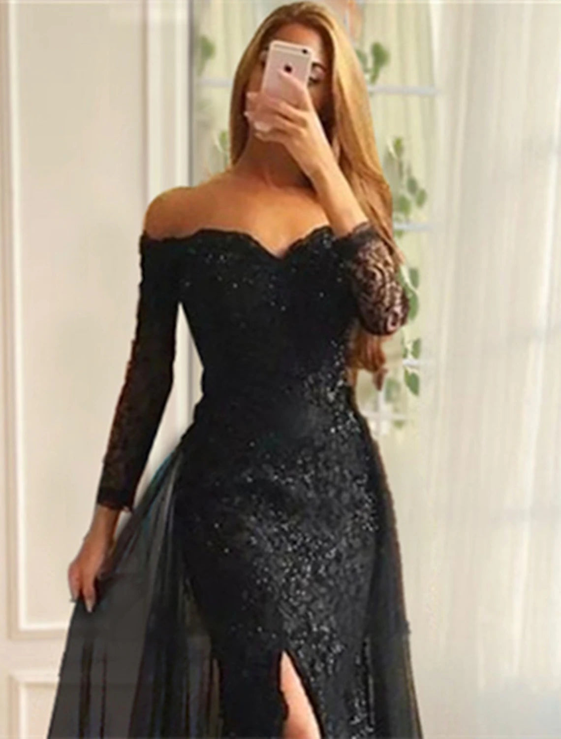 Aimishang Mermaid Evening Gown Floral Carnival Dress Formal Wedding Sweep / Brush Train Long Sleeve Off Shoulder Fall Wedding Reception Chiffon with Slit Appliques