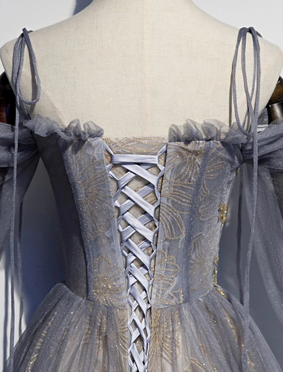 Aimishang A-Line Prom Dresses Glittering Dress Wedding Guest Floor Length 3/4 Length Sleeve Spaghetti Strap Tulle with Sequin Embroidery