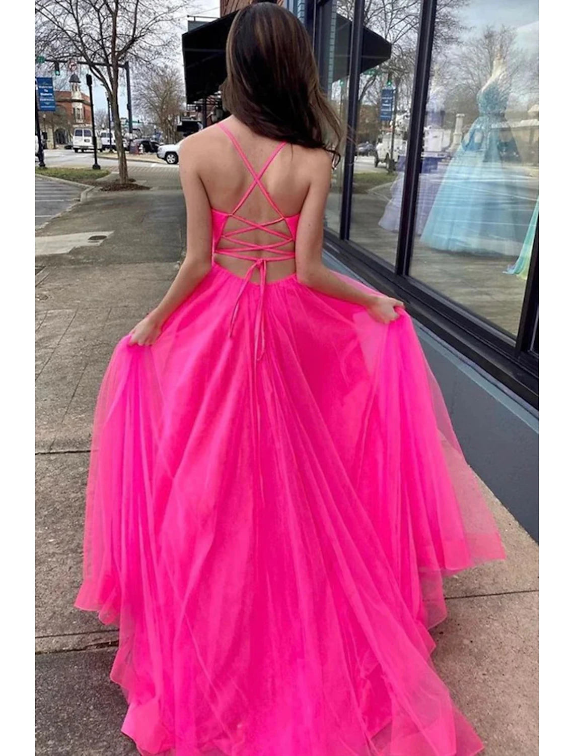 Aimishang A-Line Prom Dresses Sexy Dress Wedding Party Birthday Court Train Sleeveless Spaghetti Strap Organza with Slit