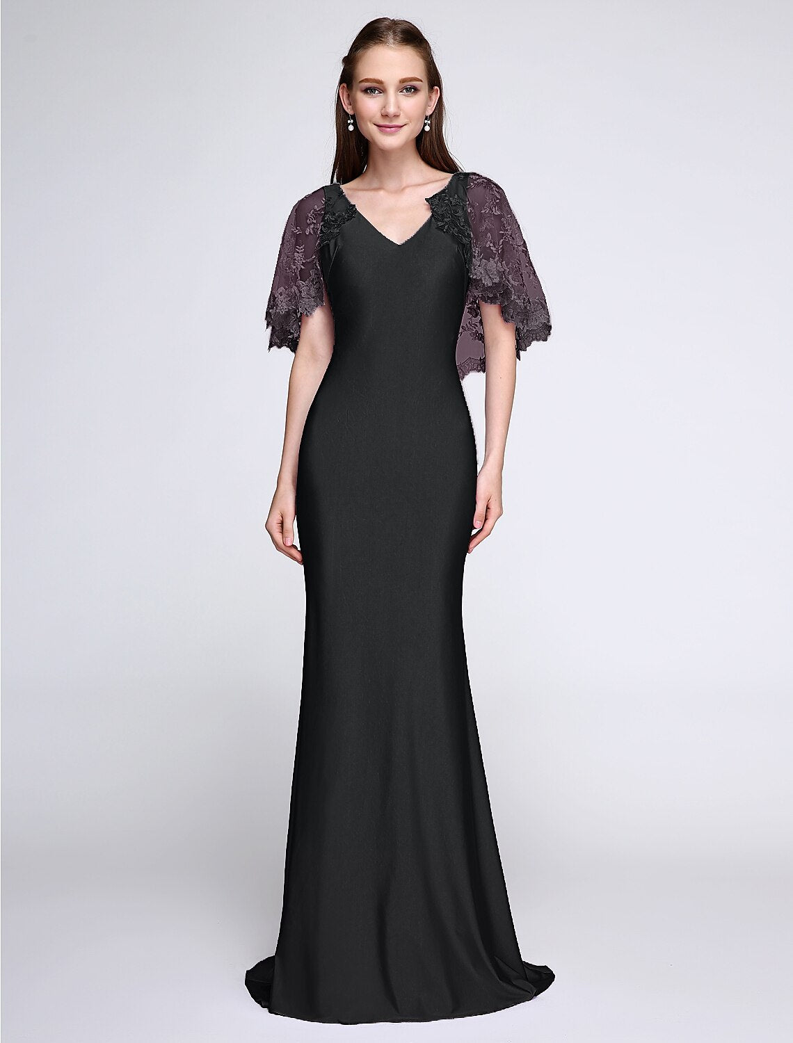 Aimishang Mermaid / Trumpet Bridesmaid Dress V Neck Sleeveless Wrap Included Sweep / Brush Train Jersey with Lace