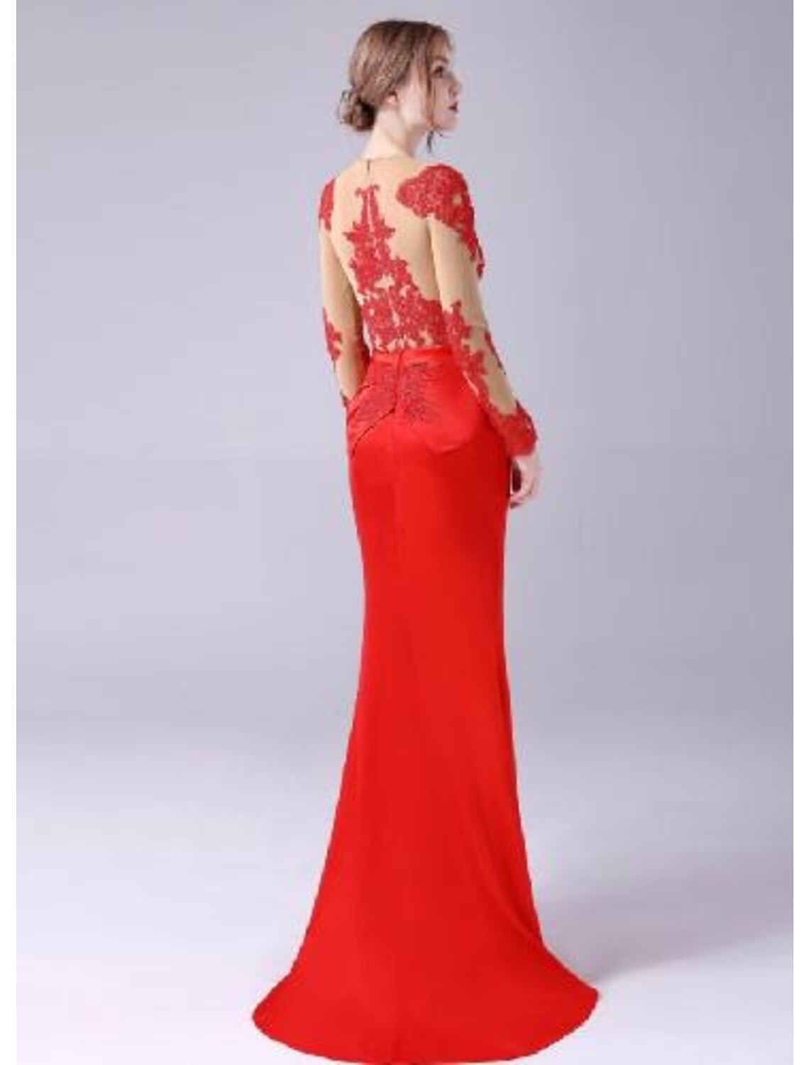 Aimishang Mermaid / Trumpet Evening Gown Celebrity Style Dress Engagement Floor Length Long Sleeve Jewel Neck Satin with Sash / Ribbon Appliques