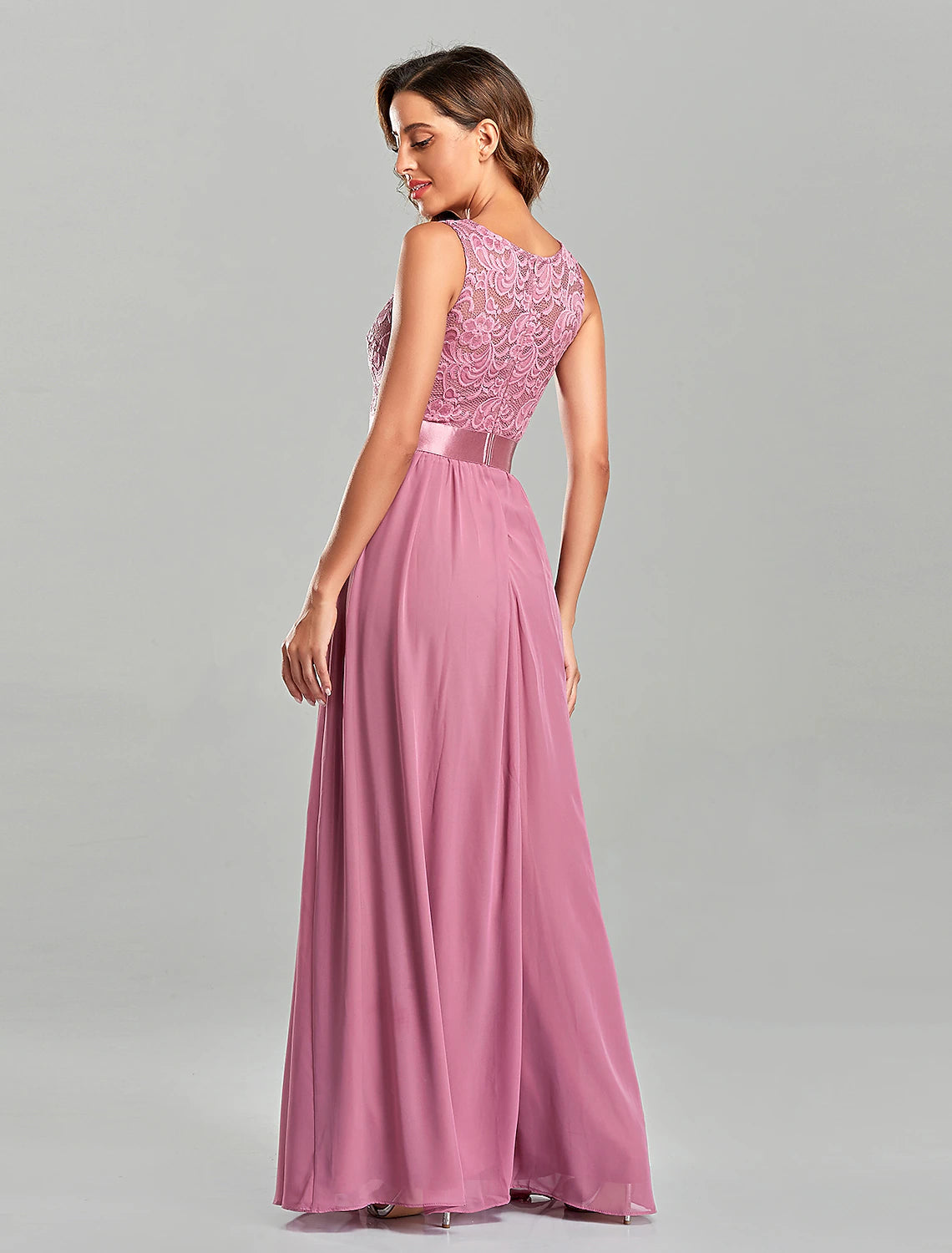 Aimishang A-Line Evening Gown Empire Dress Party Wear Floor Length Short Sleeve Jewel Neck Chiffon with Embroidery