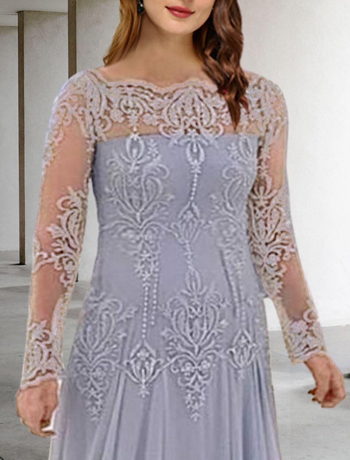 Aimishang Mermaid / Trumpet Mother of the Bride Dresses Plus Size Hide Belly Curve Elegant Dress Formal Sweep / Brush Train Long Sleeve Off Shoulder Chiffon with Pleats Appliques