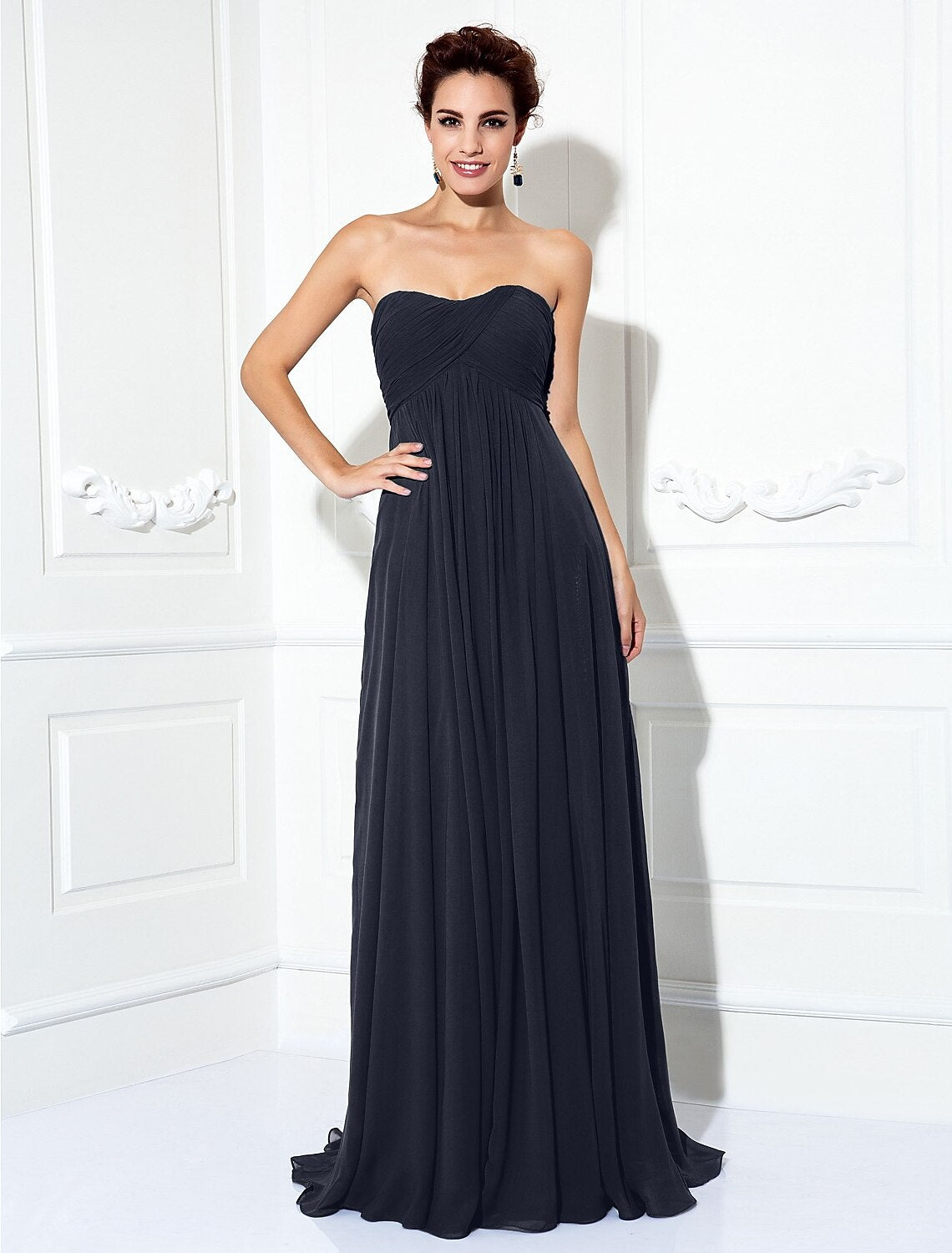 Aimishang A-Line Minimalist Dress Wedding Guest Sweep / Brush Train Sleeveless Strapless Chiffon with Pleats Ruched