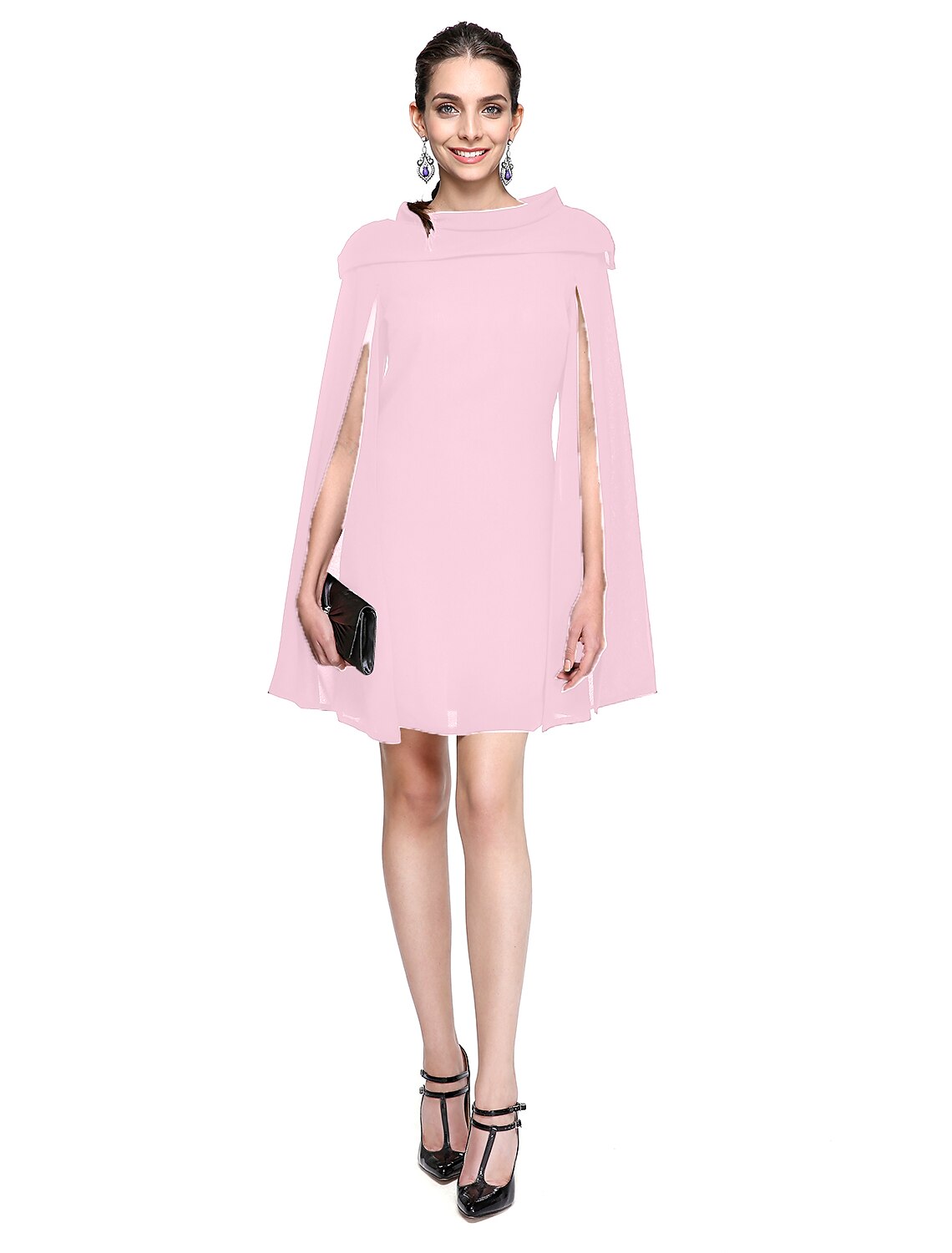 Aimishang  A-Line Black Dress Holiday Homecoming Short / Mini Sleeveless Jewel Neck Fall Wedding Guest Chiffon with Pleats