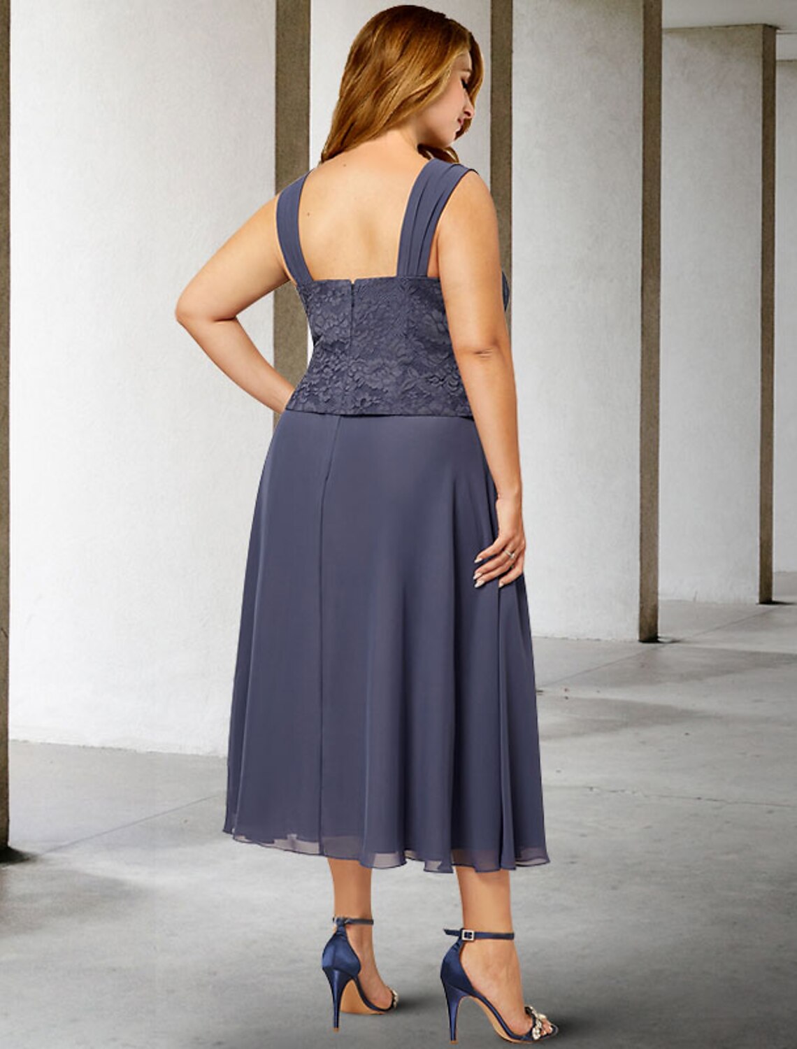 Aimishang Two Piece A-Line Mother of the Bride Dresses Plus Size Hide Belly Curve Elegant Dress Formal Tea Length Square Neck Chiffon with Beading