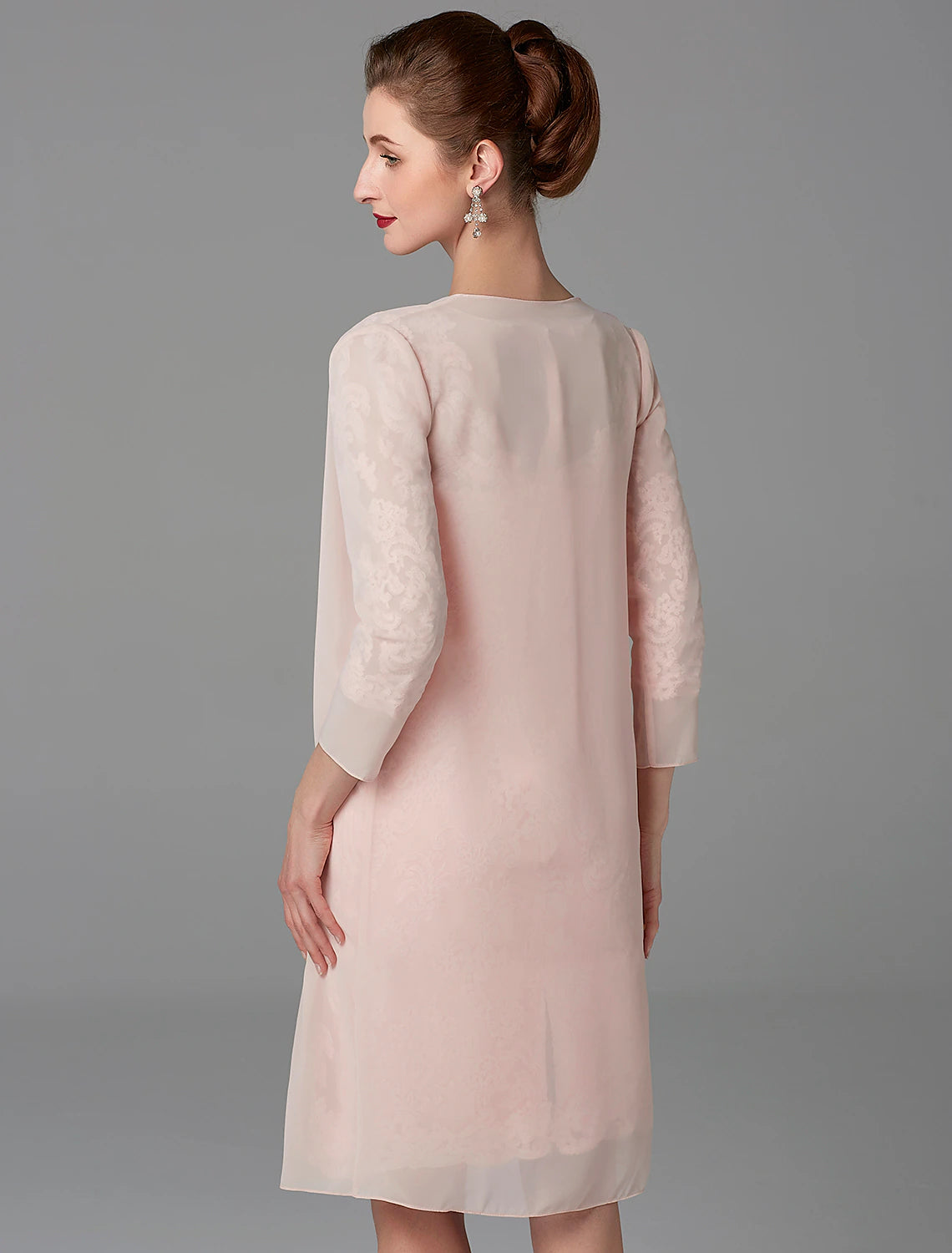 Aimishang Two Piece Sheath / Column Mother of the Bride Dress Church Sparkle & Shine Jewel Neck Knee Length Chiffon Lace 3/4 Length Sleeve Jacket Dresses with Beading Appliques