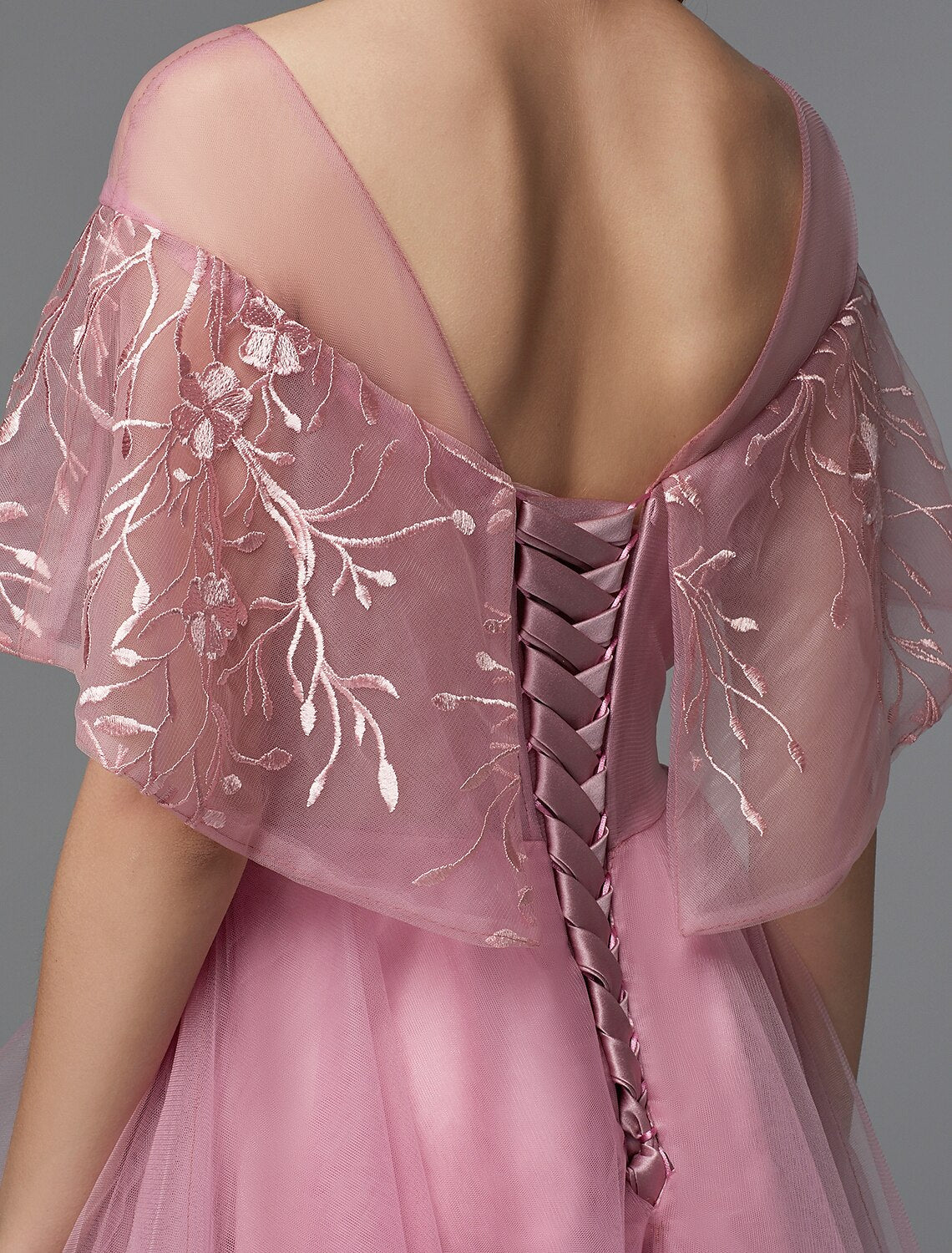 Aimishang A-Line Elegant Dress Holiday Asymmetrical Sleeveless Illusion Neck Lace Tie Back with Lace Insert