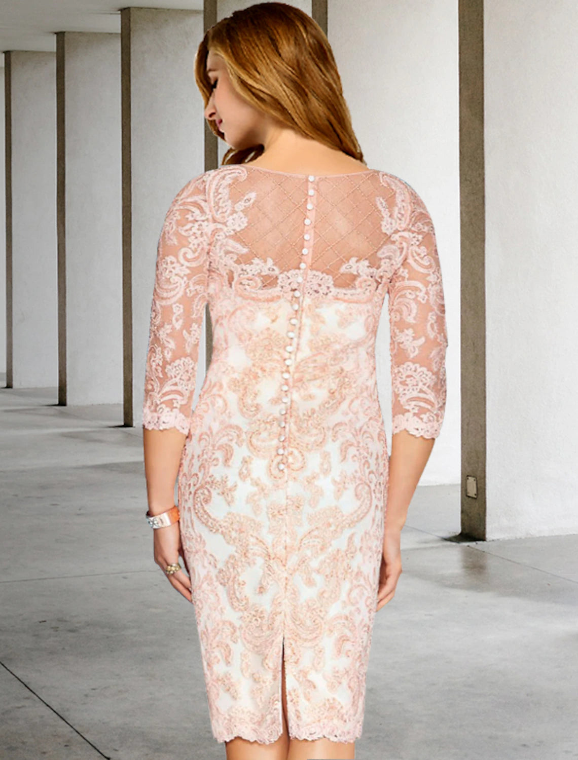 Aimishang Two Piece Sheath / Column Plus Size Curve Mother of the Bride Dresses Elegant Dress Formal Knee Length Half Sleeve Jewel Neck Chiffon with Beading Appliques