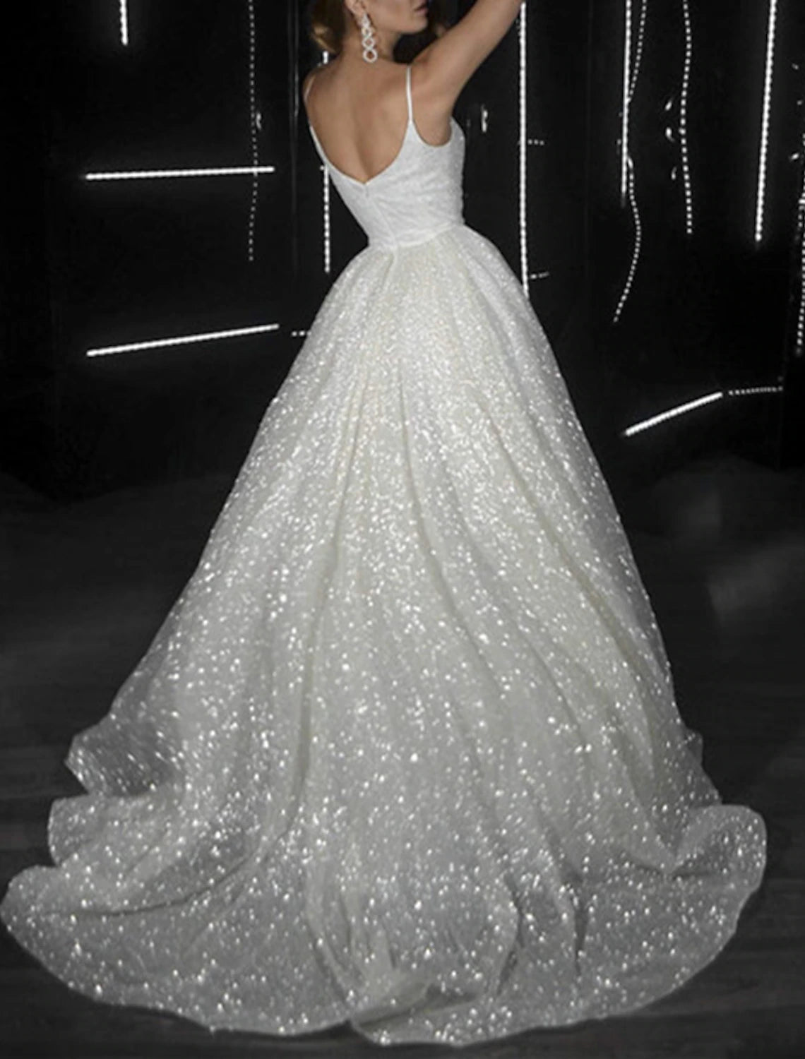 Aimishang Ball Gown Prom Dresses Glittering Dress Wedding Party Birthday Court Train Sleeveless Spaghetti Strap Tulle with Sequin