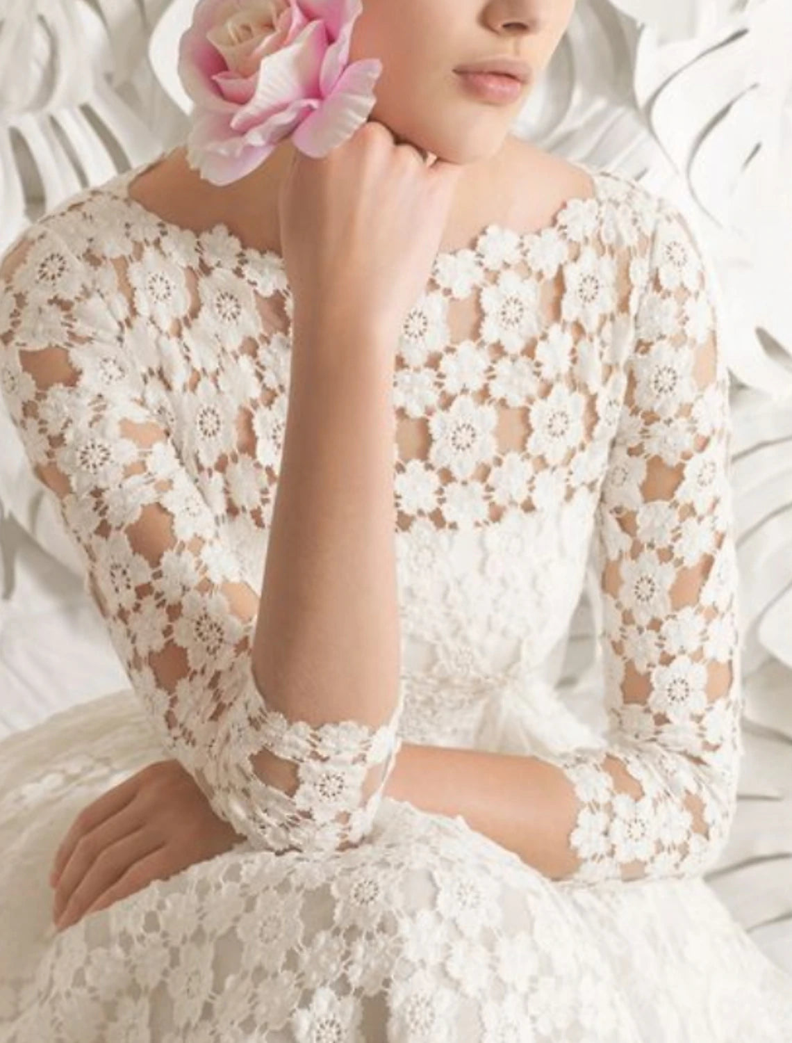 Aimishang Reception Little Dresses Wedding Dresses A-Line Scoop Neck 3/4 Length Sleeve Knee Length Lace Bridal Gowns With Sashes / Ribbons Appliques