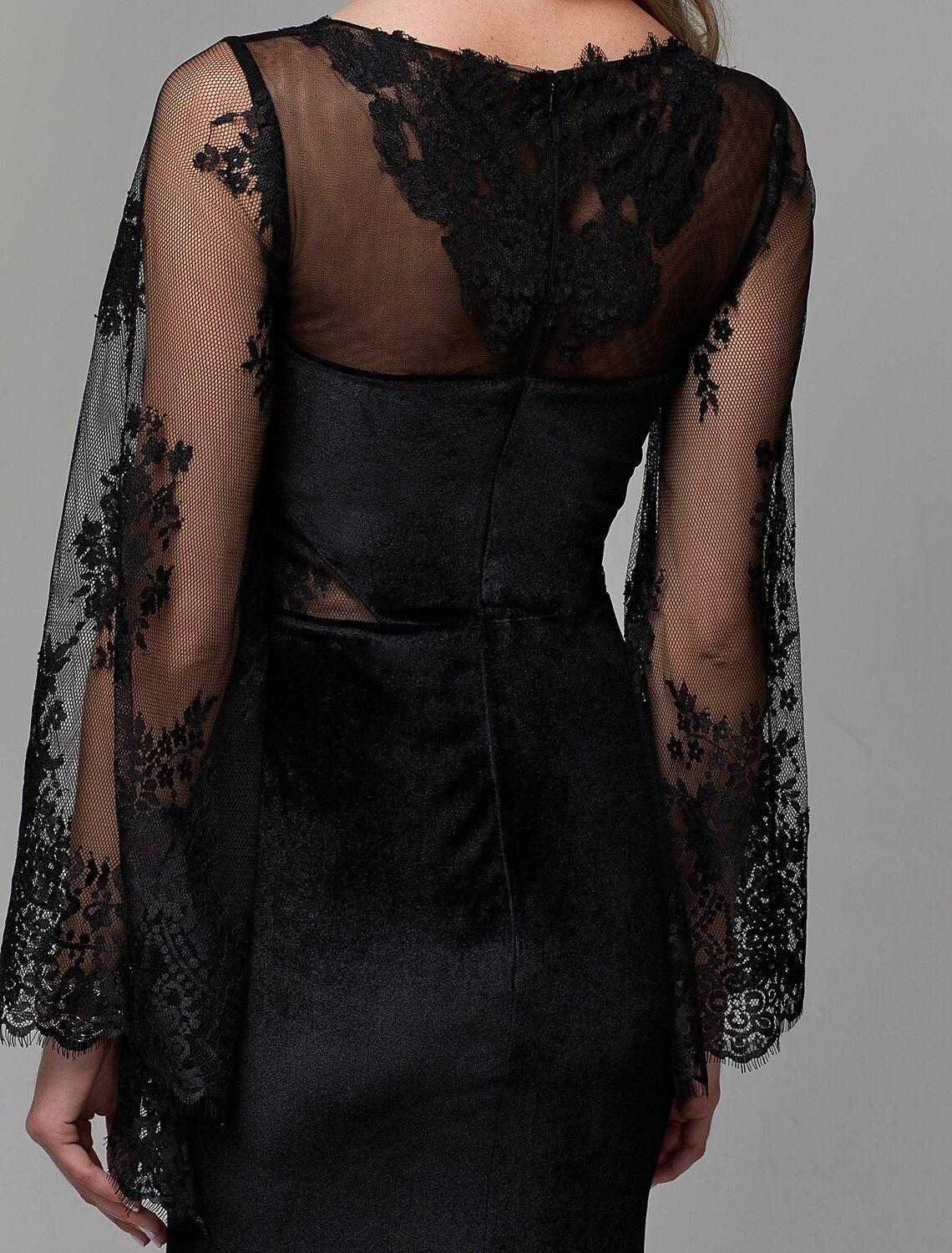 Aimishang Sheath / Column Elegant Dress Wedding Guest Engagement Floor Length Long Sleeve Illusion Neck Lace with Lace Insert