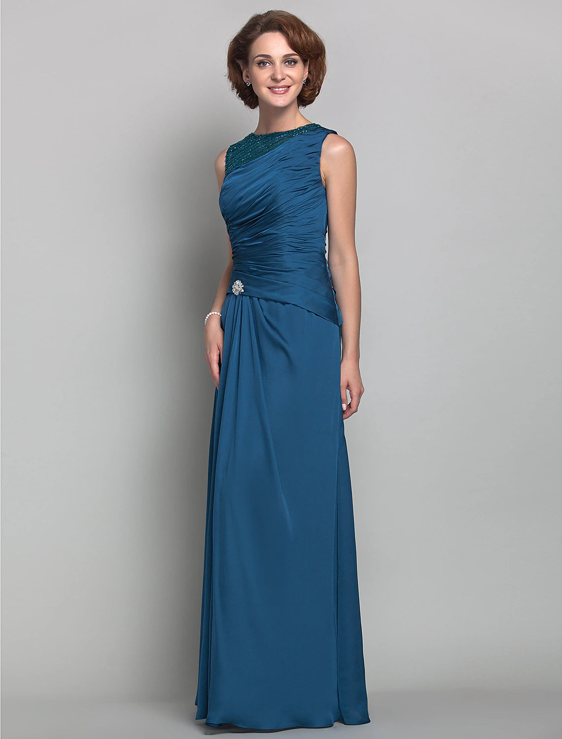 Aimishang Sheath / Column Mother of the Bride Dress Vintage Inspired Jewel Neck Floor Length Satin Chiffon Sleeveless with Beading