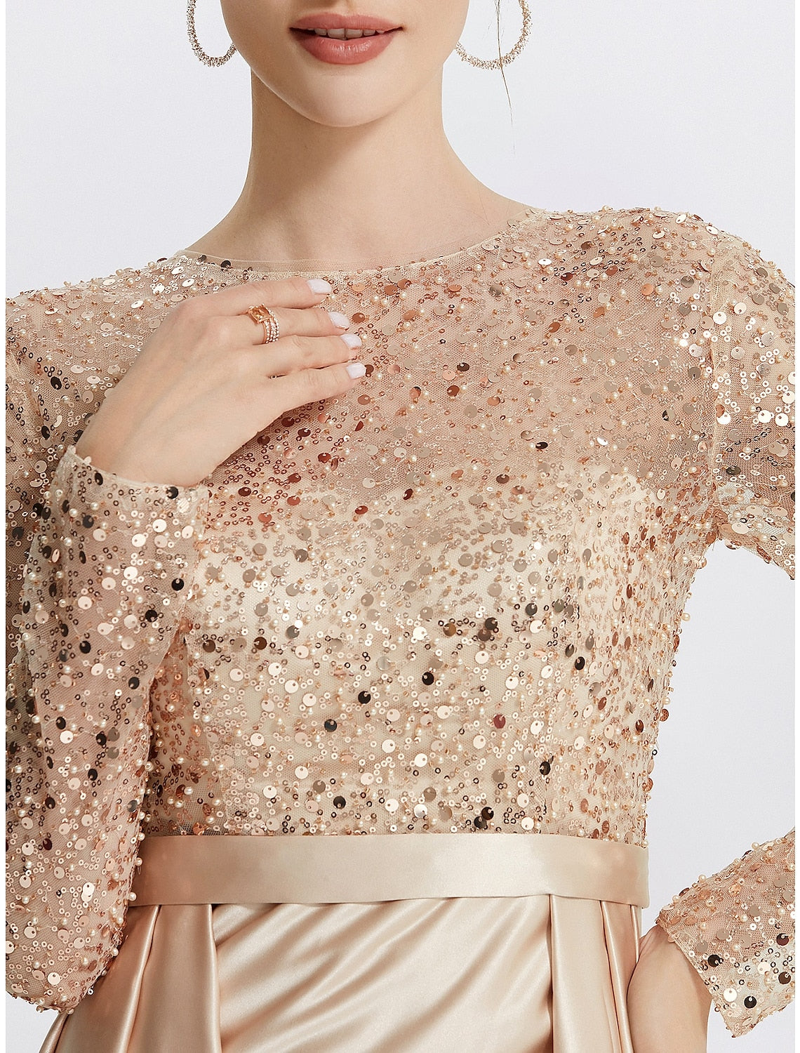 Aimishang Mermaid / Trumpet Evening Gown Elegant Dress Formal Prom Floor Length Long Sleeve Jewel Neck Sequined with Glitter Sequin