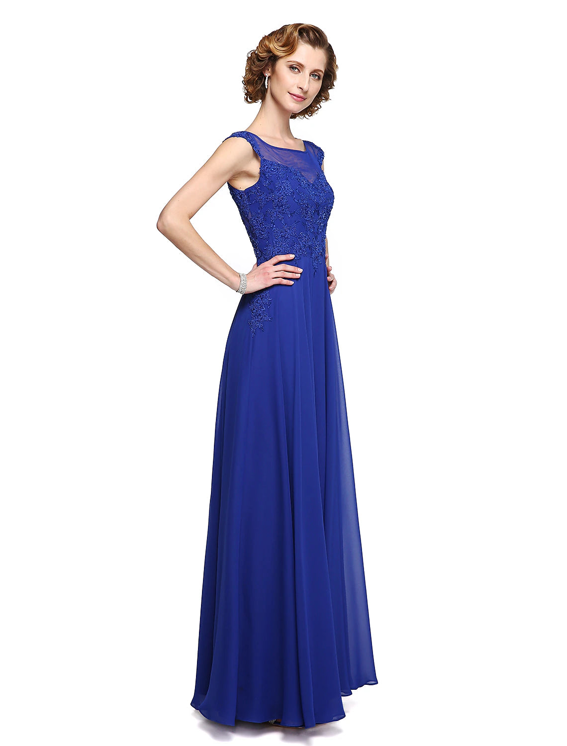 Aimishang A-Line Mother of the Bride Dress Elegant Jewel Neck Ankle Length Chiffon Lace Sleeveless with Appliques