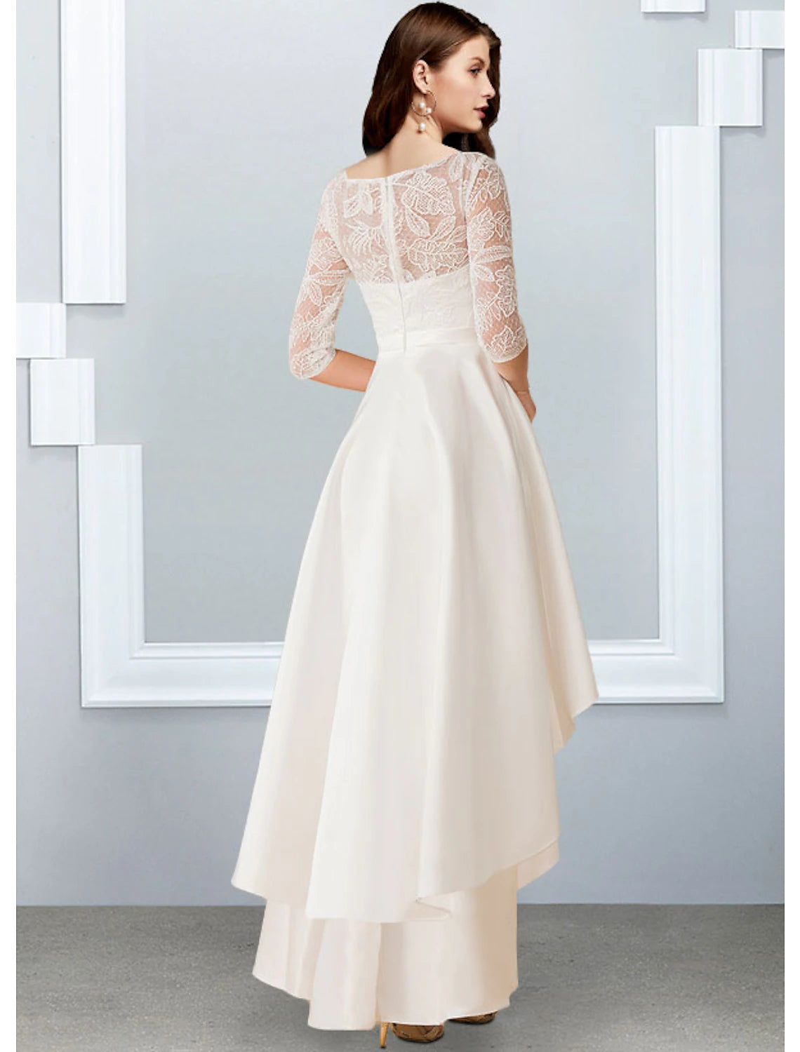 Aimishang Reception Little Dresses Wedding Dresses A-Line Illusion Neck Half Sleeve Asymmetrical Chiffon Bridal Gowns With Cascading Ruffles 2023 Summer Wedding Party