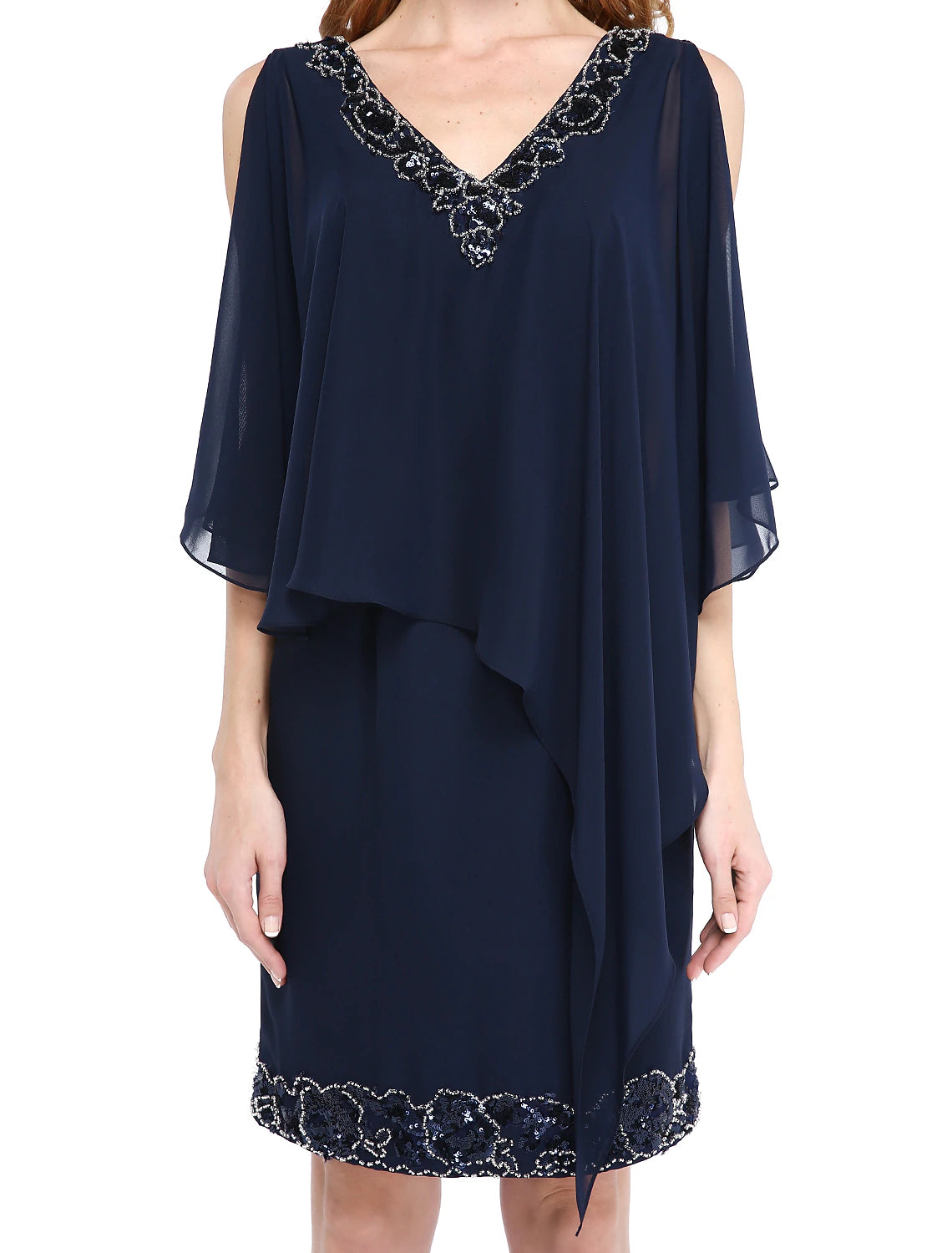 Aimishang Sheath / Column Mother of the Bride Dress V Neck Knee Length Chiffon Sleeveless No with Beading Sequin