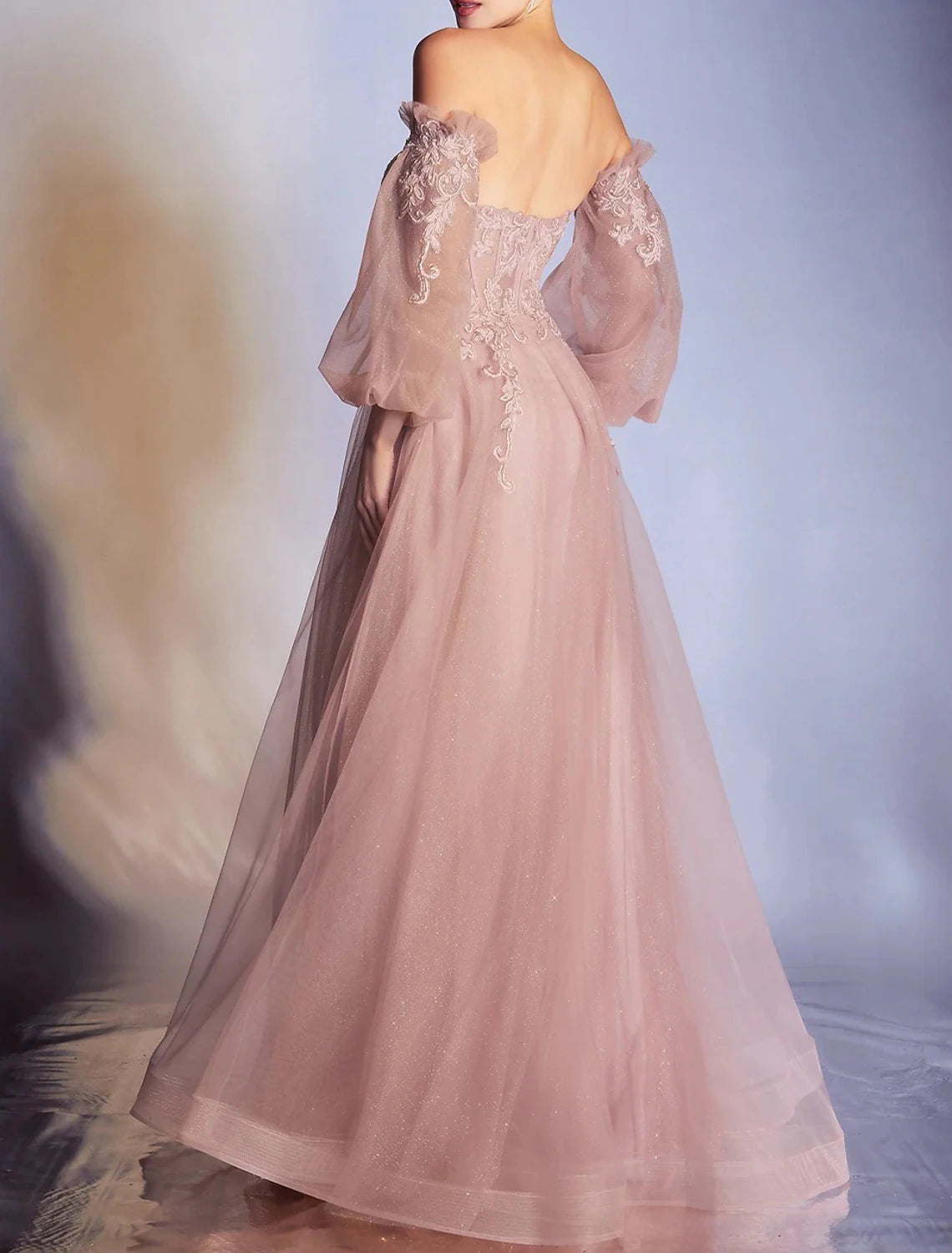 Aimishang A-Line Prom Dresses Elegant Dress Formal Prom Floor Length 3/4 Length Sleeve Off Shoulder Lace Backless with Appliques