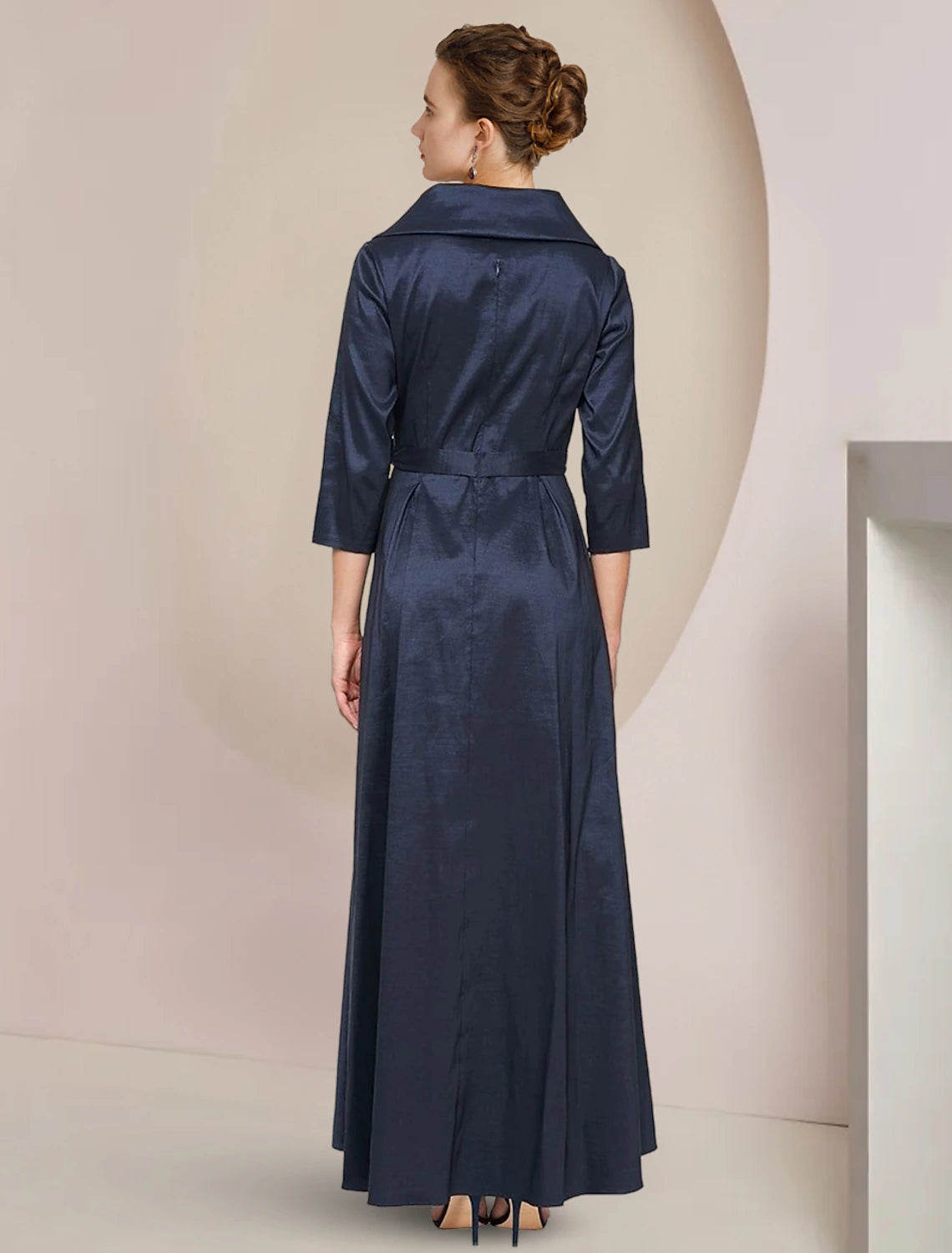 Aimishang A-Line Mother of the Bride Dress Formal Wedding Guest Party Elegant Shirt Collar Asymmetrical Ankle Length Taffeta Short Sleeve with Bow(s)