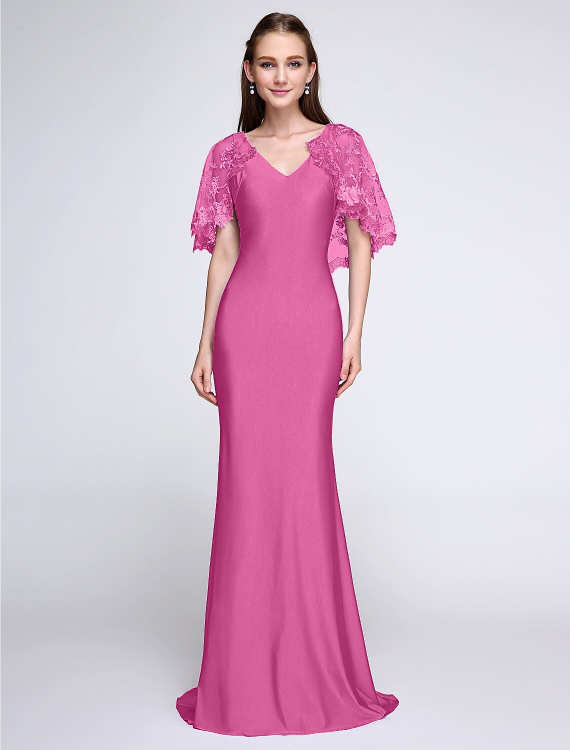 Aimishang Mermaid / Trumpet Bridesmaid Dress V Neck Sleeveless Wrap Included Sweep / Brush Train Jersey with Lace