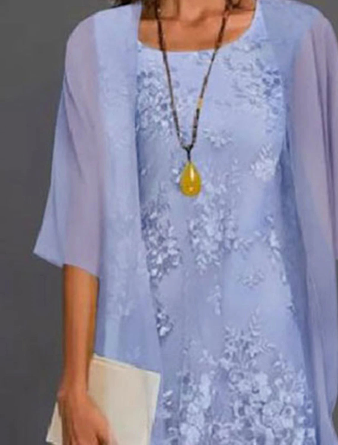 Aimishang Two Piece Sheath / Column Mother of the Bride Dress Fall Fall Wedding Guest Dresses Elegant Jewel Neck Tea Length Chiffon Lace Sleeveless Jacket Dresses with Appliques