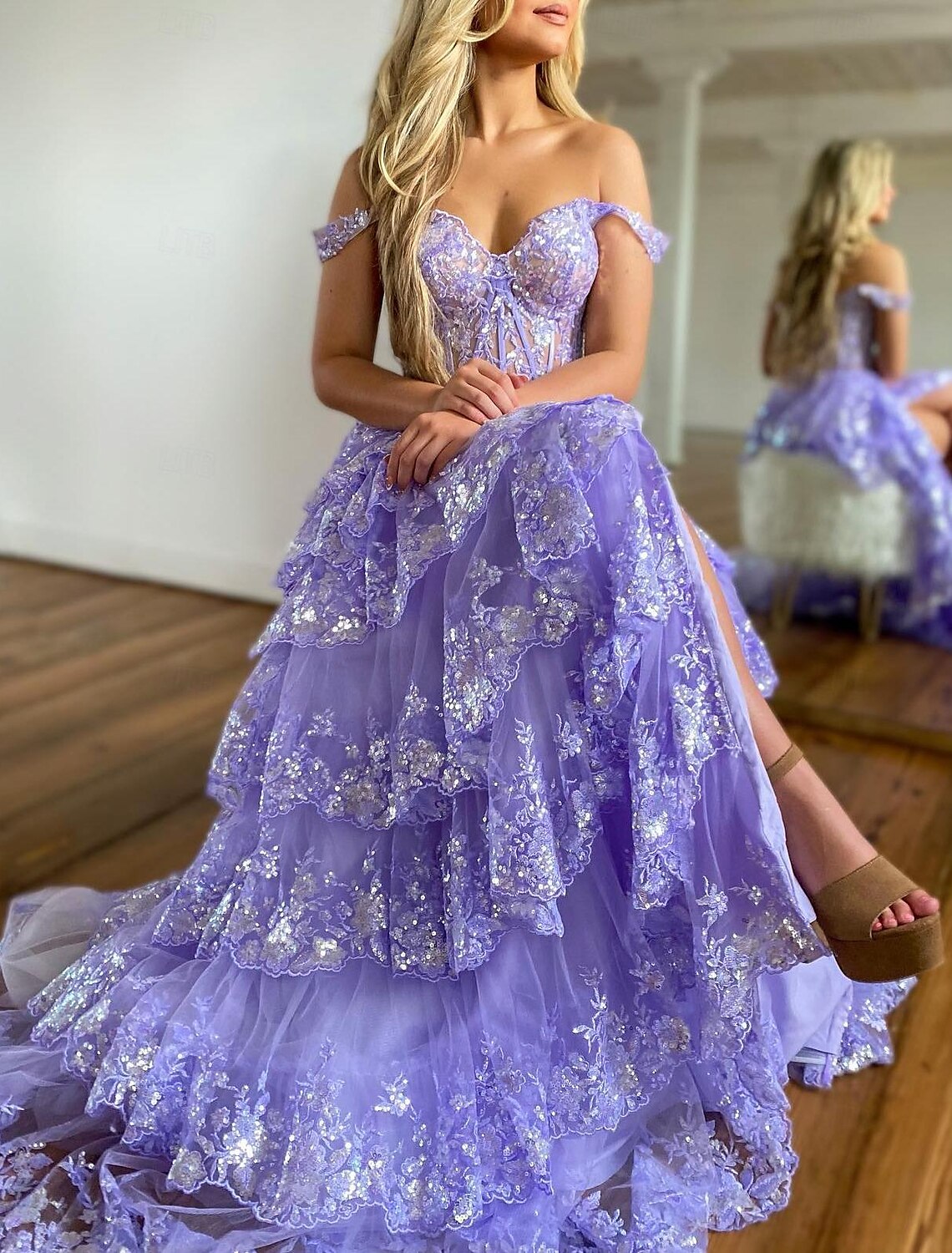 Aimishang Mermaid Black Prom Dresses Corsets Dress Wedding Guest Evening Party Court Train Sleeveless Off Shoulder Tulle with Sequin Slit