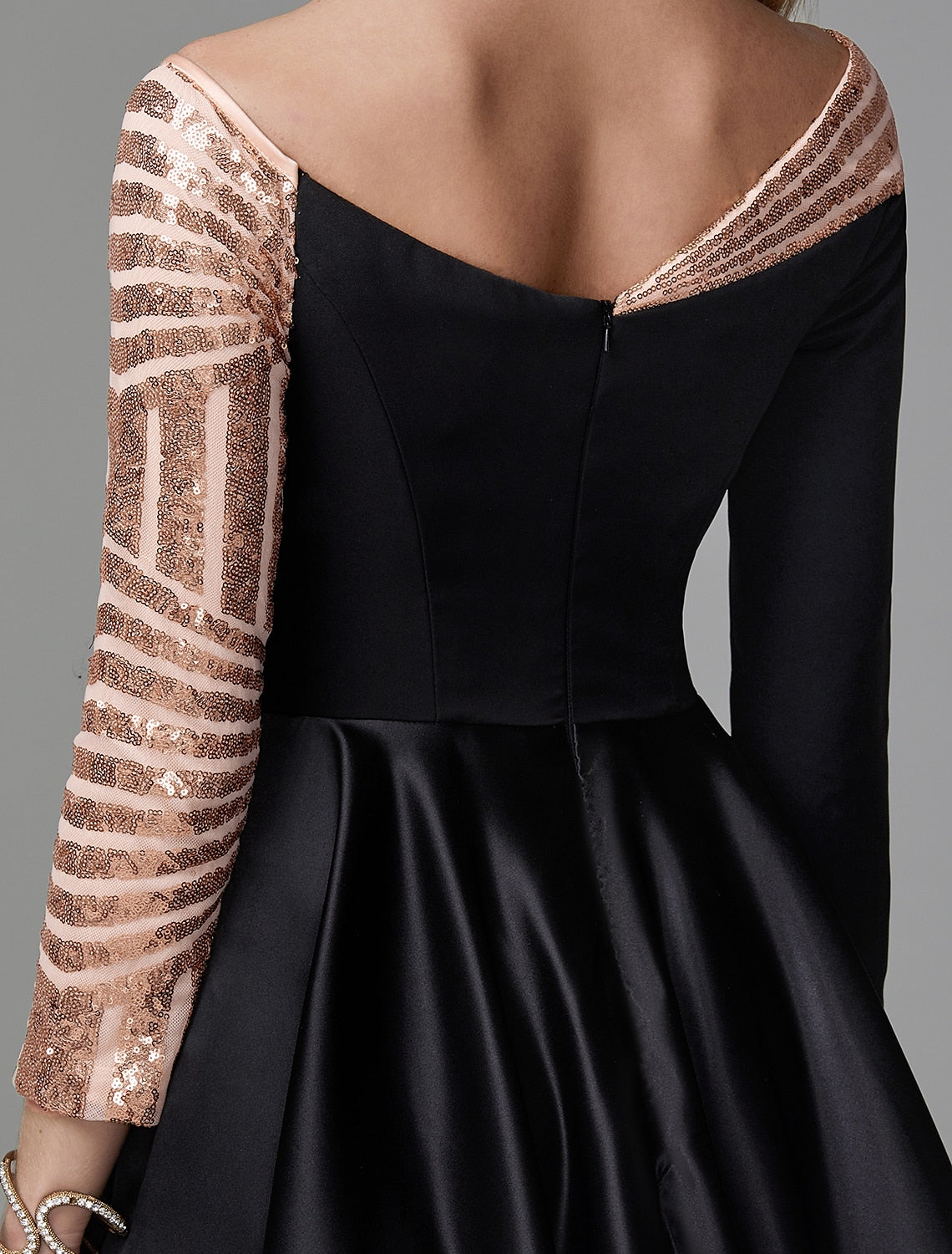 Aimishang Ball Gown Black Dress Vintage Quinceanera Formal Evening Floor Length Long Sleeve Off Shoulder Satin with Sequin