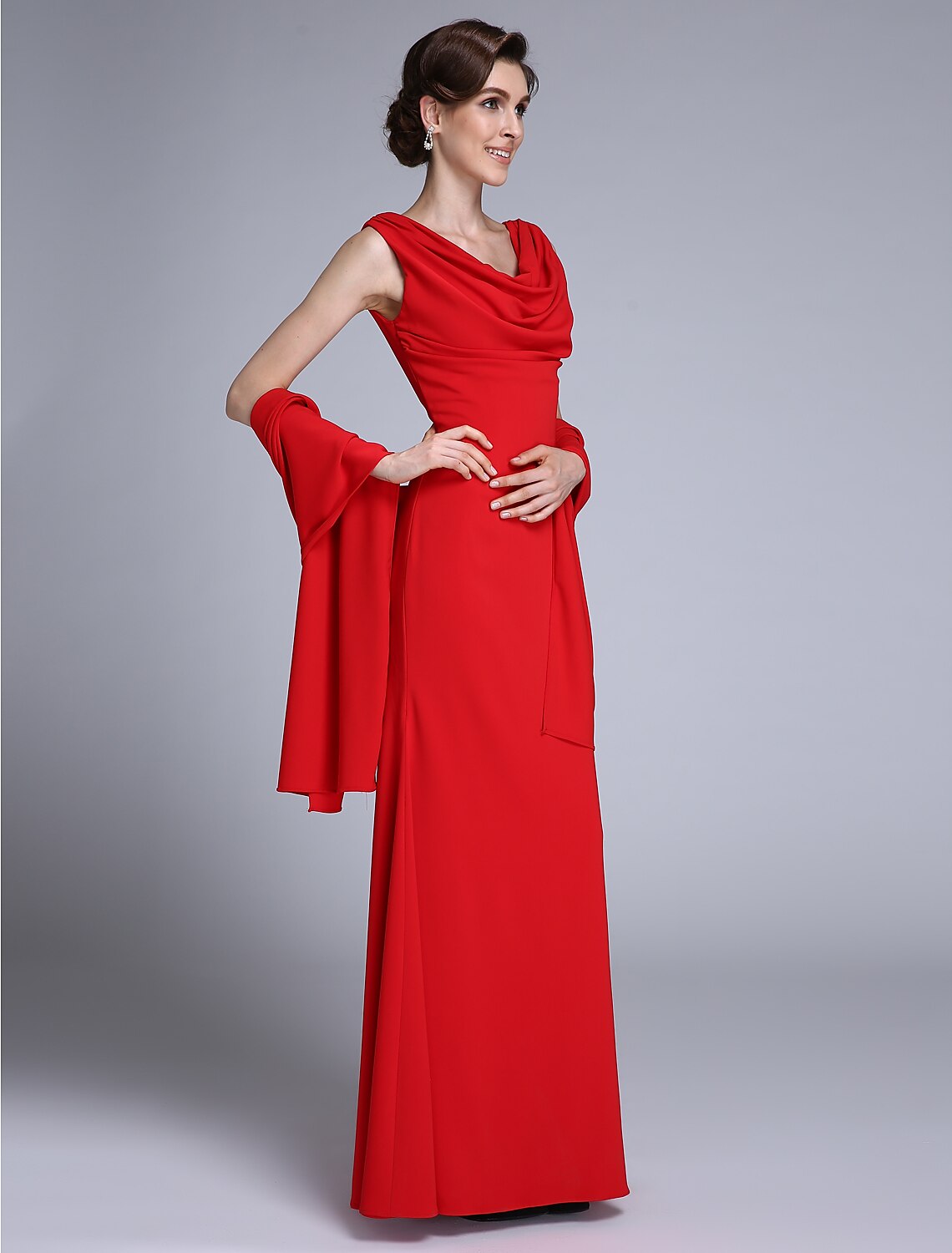 Aimishang Mermaid / Trumpet Mother of the Bride Dress Wrap Included Cowl Neck Floor Length Chiffon Sleeveless yes with Pleats