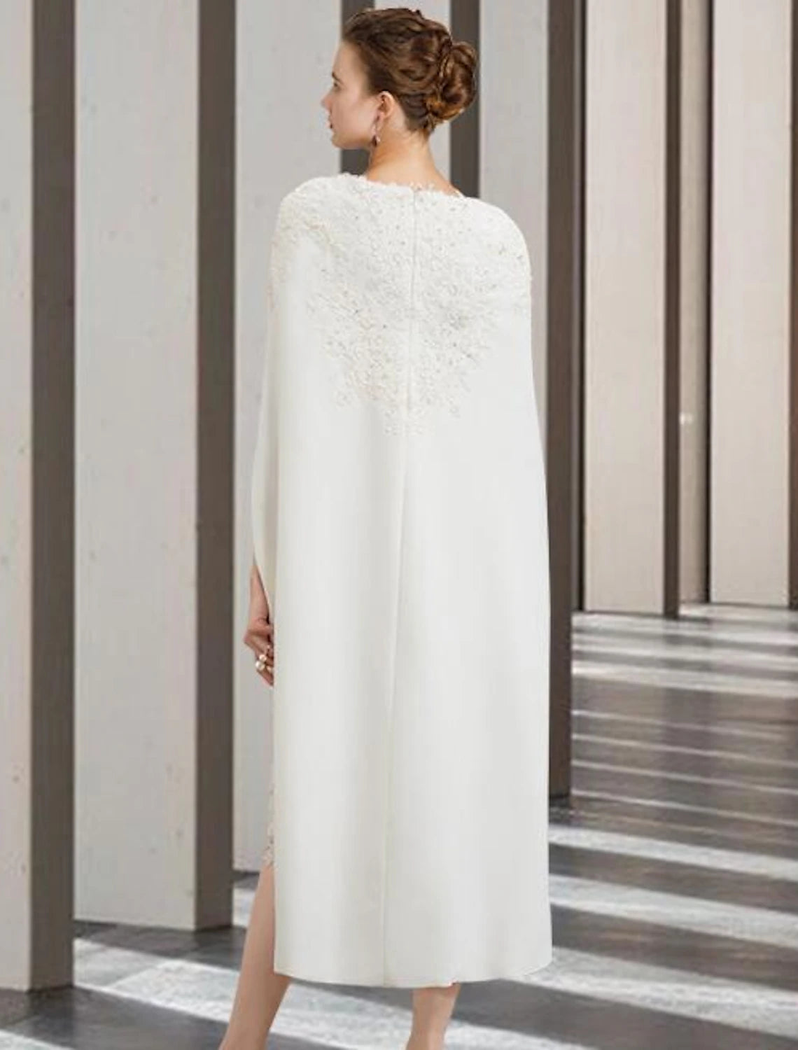 Aimishang Two Piece Sheath / Column Mother of the Bride Dress Wedding Guest Church Elegant Jewel Neck Knee Length Chiffon Lace Sleeveless with Beading Appliques Fall
