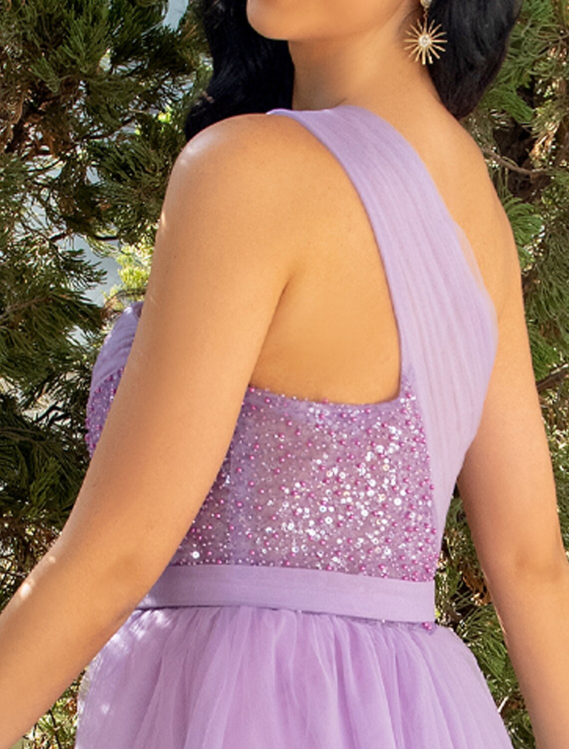 Aimishang A-Line Party Dresses Sparkle & Shine Dress Wedding Party Sweep / Brush Train Sleeveless One Shoulder Tulle with Pearls Sequin Slit