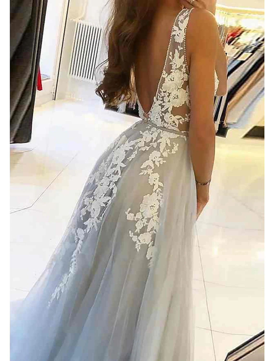 Aimishang Ball Gown Evening Gown Floral Dress Long Prom Dress Sleeveless Off Shoulder Royal Style Cotton Backless with Appliques