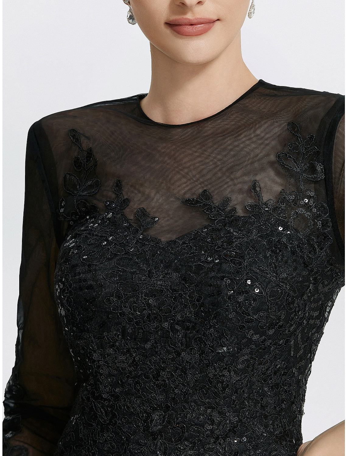 Aimishang Mermaid / Trumpet Sheath / Column Evening Gown Elegant Prom Dress Formal Floor Length Long Sleeve Jewel Neck Lace with Appliques