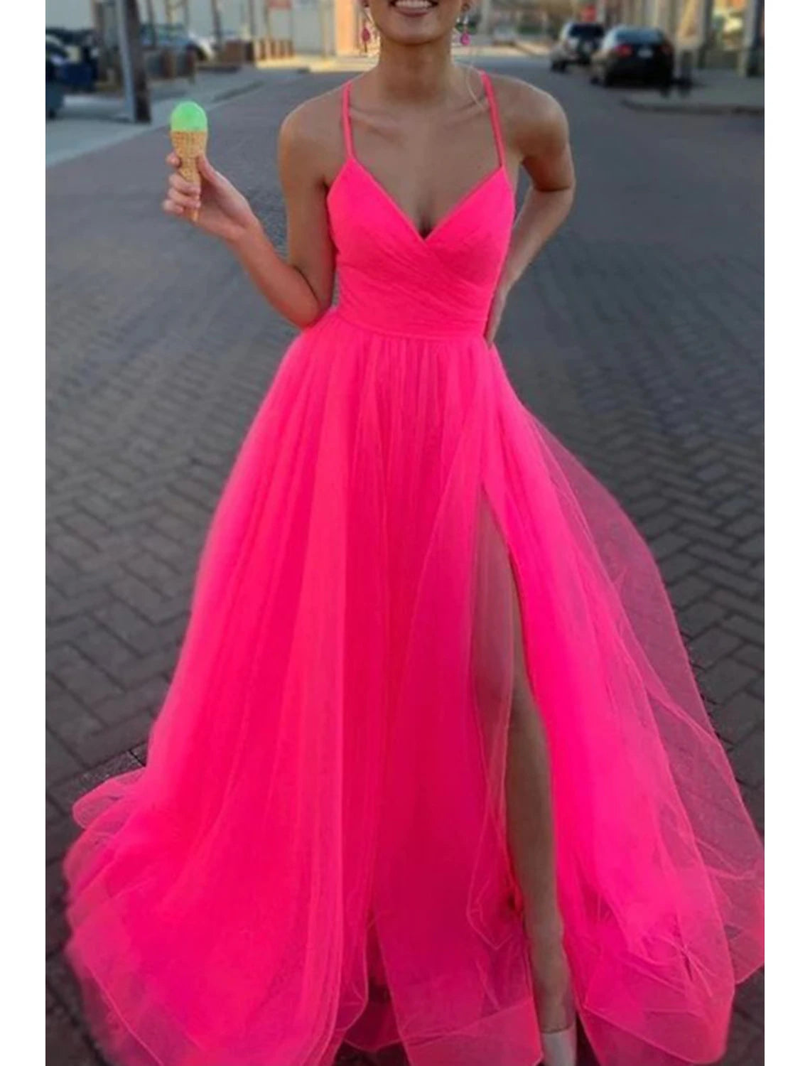 Aimishang A-Line Prom Dresses Sexy Dress Wedding Party Birthday Court Train Sleeveless Spaghetti Strap Organza with Slit